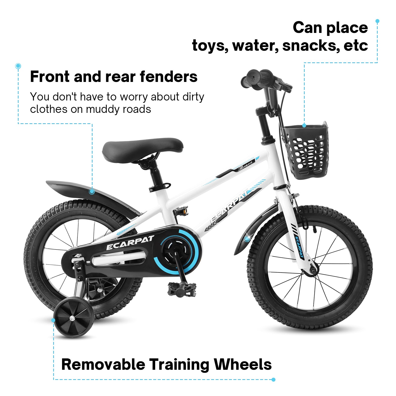 Kids Bike  16 inch for Boys & Girls with Training Wheels,  Freestyle Kids' Bicycle with Bell,Basket and fender.