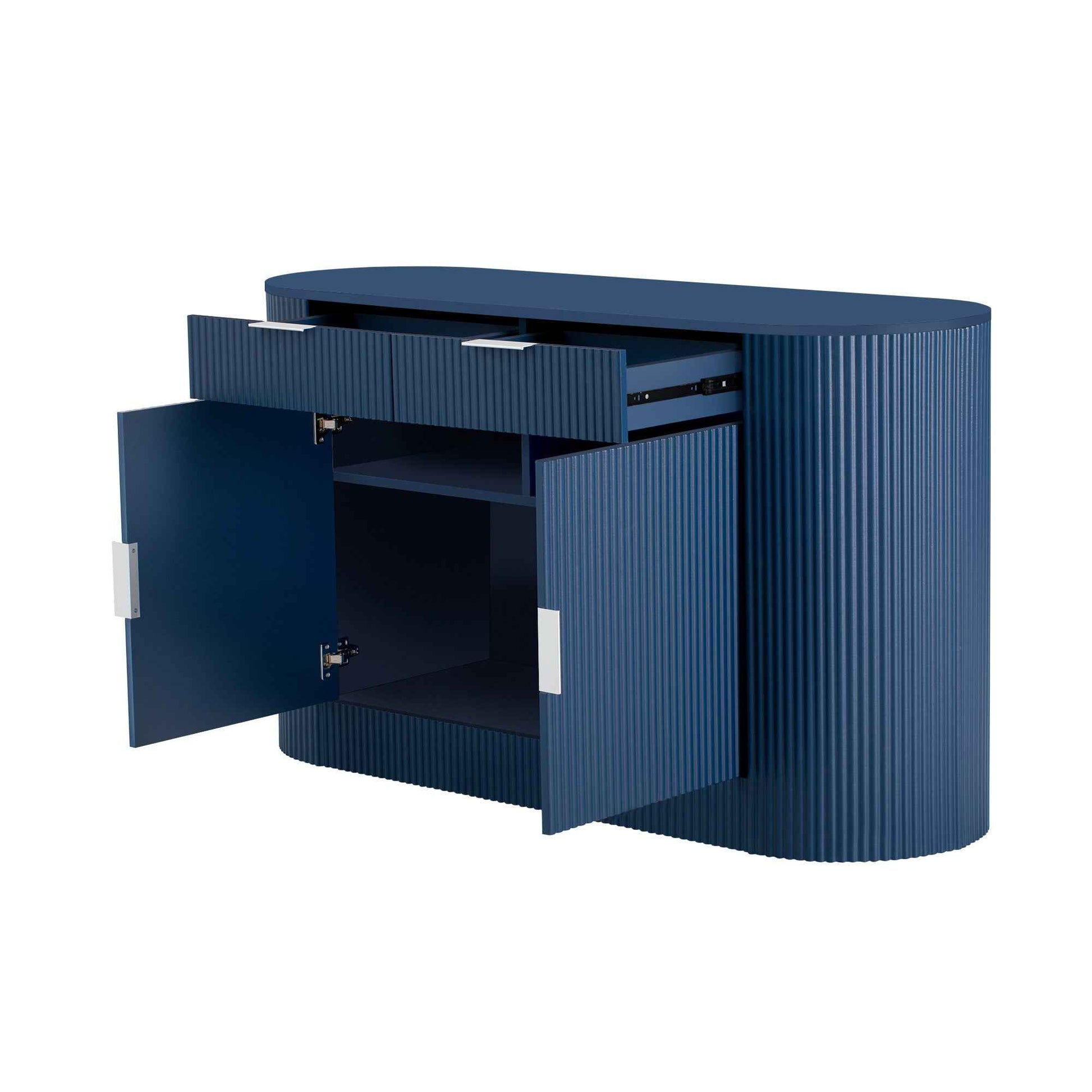 U_STYLE 55.1' Modern Storage Cabinet – 2 Doors & 2 Drawers, Stripe MDF Sideboard with Aluminum Handles, Curved Side Door & 3-Tier Shelves, Buffet Cabinet for Living Room, Bedroom, Dining Room