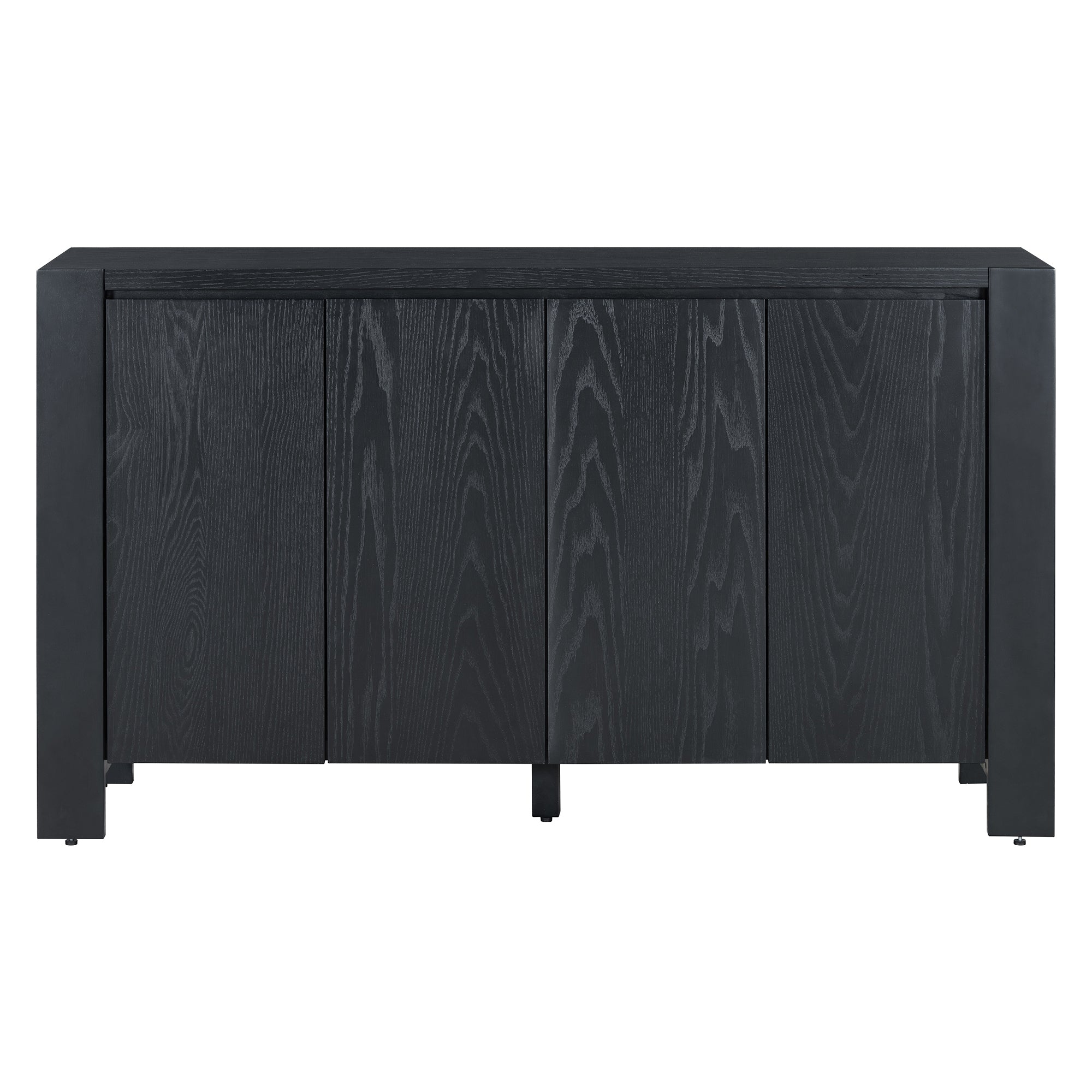 TREXM Retro 4-door Sideboard with Distressed Finish and Adjustable Shelves for Dining Room, Kitchen, and Living Room (Black)