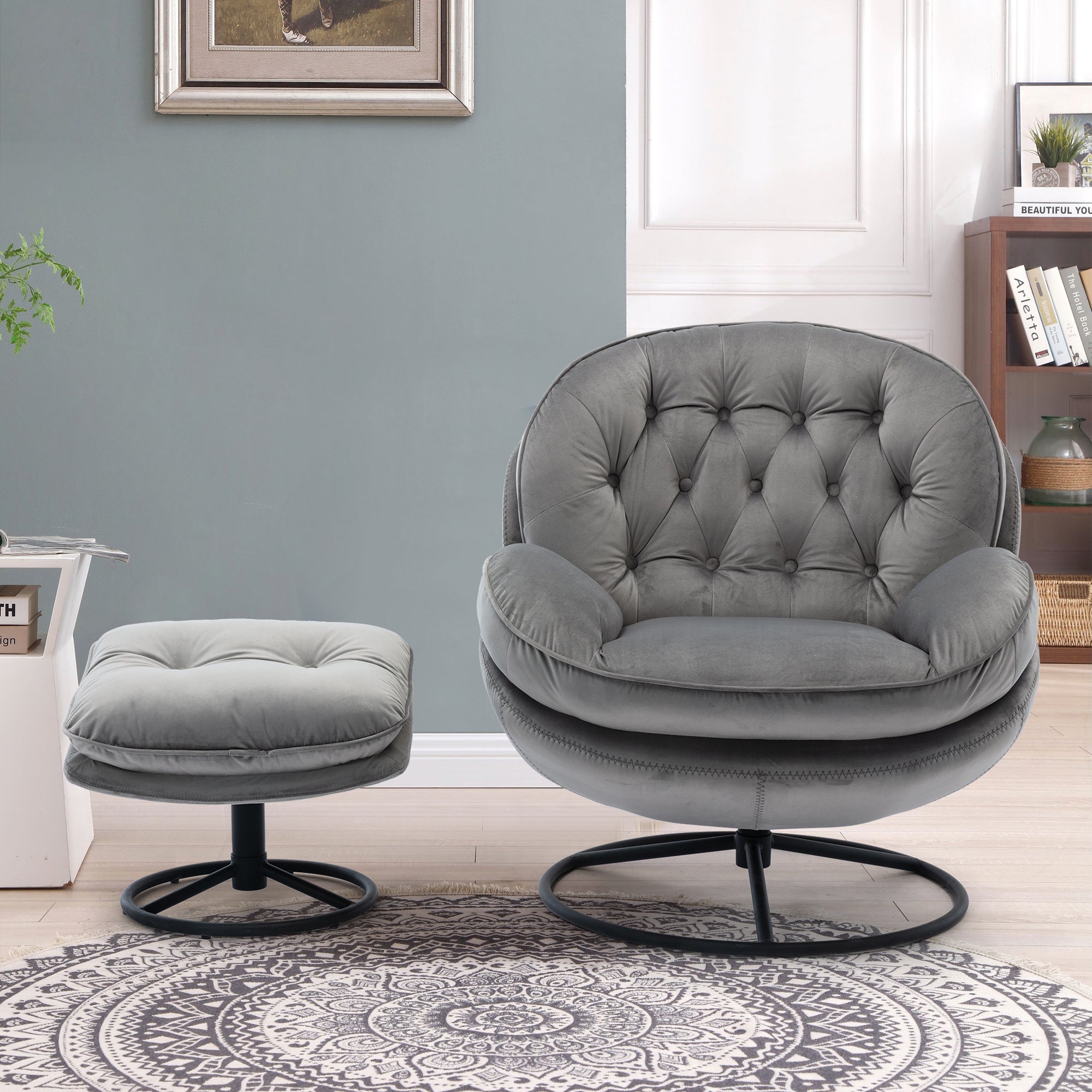 Accent chair  TV Chair  Living room Chair Grey with ottoman