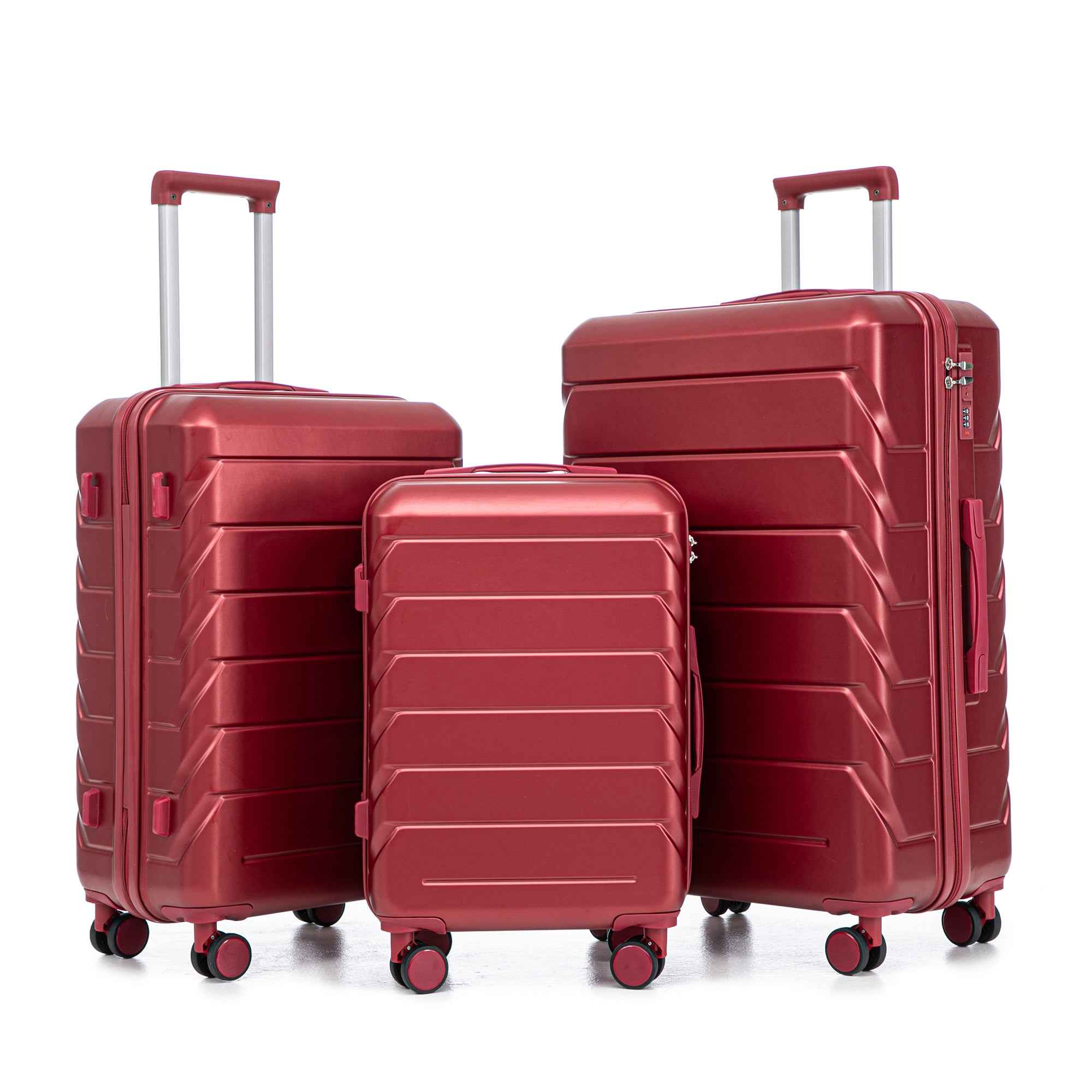 Set 3PCs 20'/24'/28' ABS Spinner Wheel Luggage, Matching Color, with Combination Lock - Wine Red