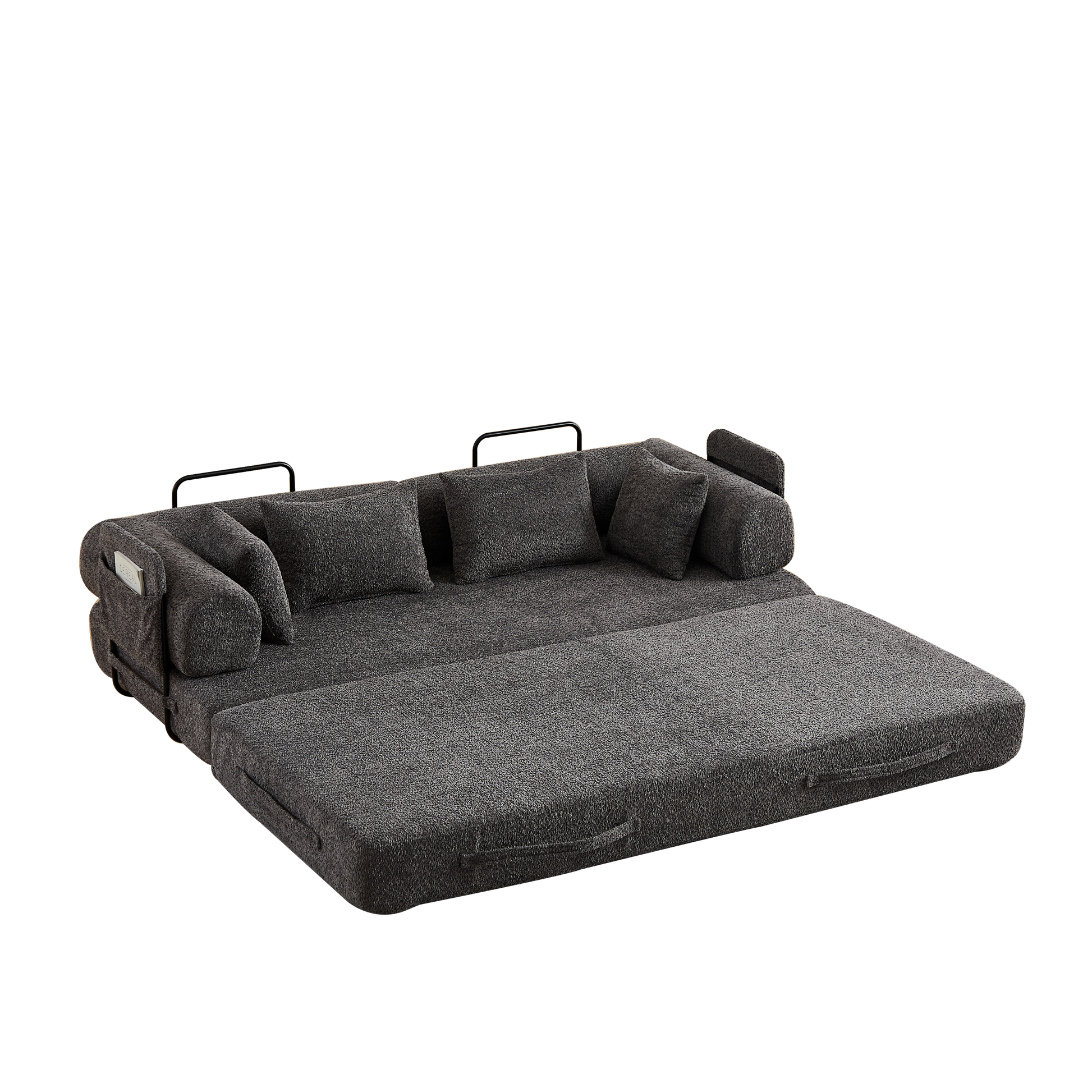 78.7-Inch Convertible Sleeper Sofa Bed with Cylindrical Pillow, Chenille Folding Mattress Couch with ,Folding Sofa Bed with Side Pocket, Floor Sofa Lounge Couch for Living Room Bedroom Lounge Studio