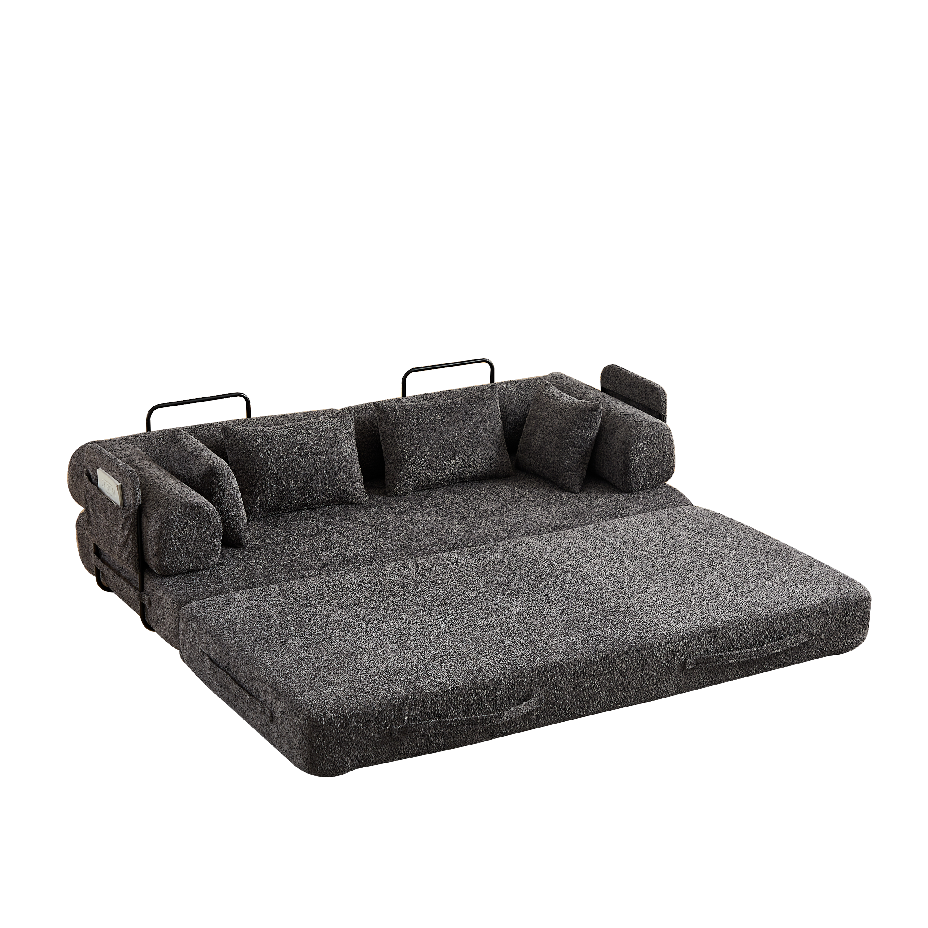 78.7-Inch Convertible Sleeper Sofa Bed with Cylindrical Pillow, Chenille Folding Mattress Couch with ,Folding Sofa Bed with Side Pocket, Floor Sofa Lounge Couch for Living Room Bedroom Lounge Studio