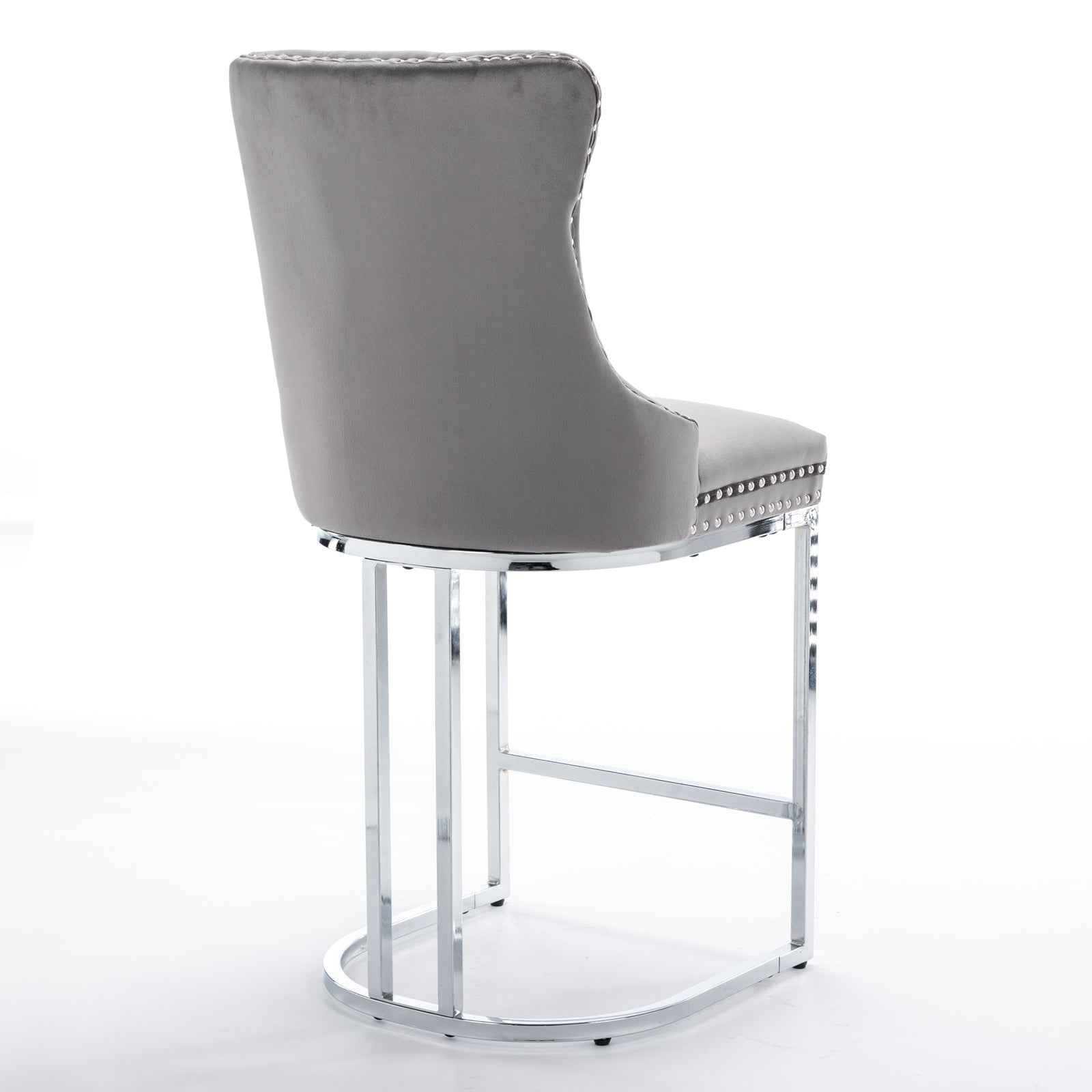 26' Counter Height Bar Stools Set of 2, Modern Velvet Barstools with Button Back&Rivet Trim Upholstered Kitchen Island Chairs with Sturdy Chromed Metal Base Legs Farmhouse Bar Stools, (Gray,2 Pack)