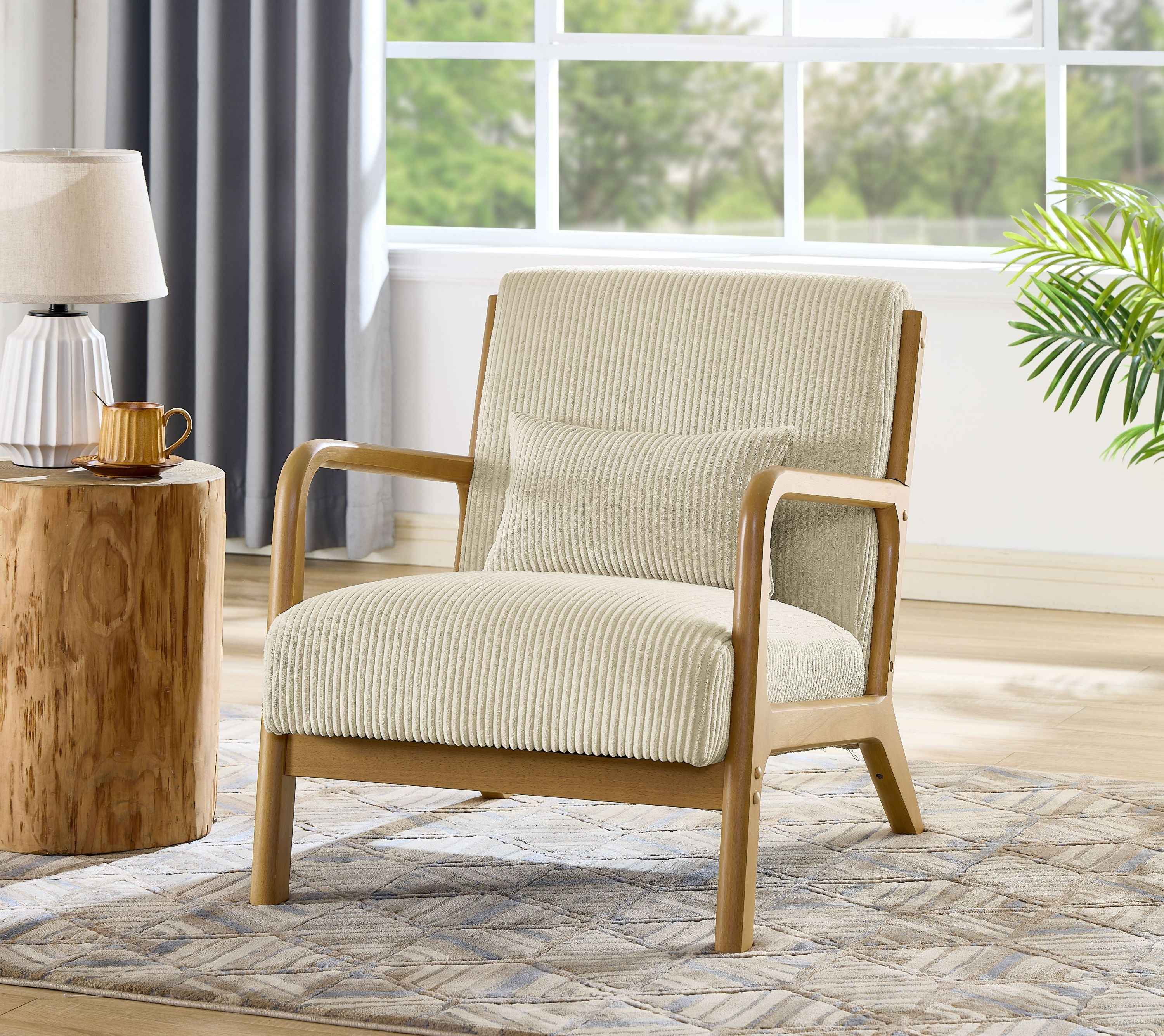 Corduroy Upholstered Wooden Armchair