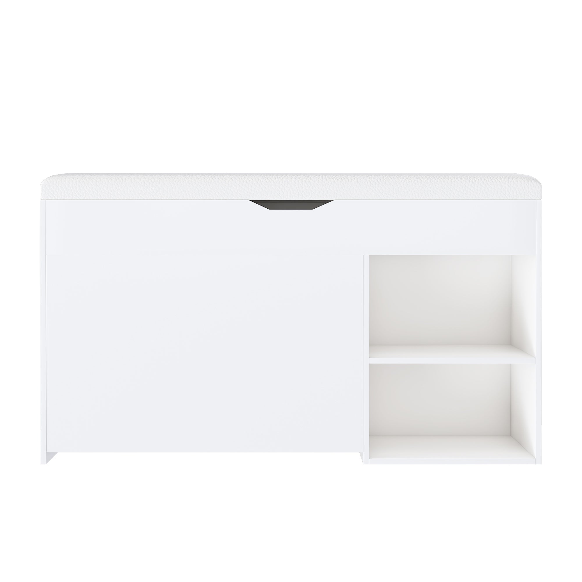 Modern Design Entryway Bench with Adjustable 3-Tier Flip-Up Drawers and Hidden Cabinet in White