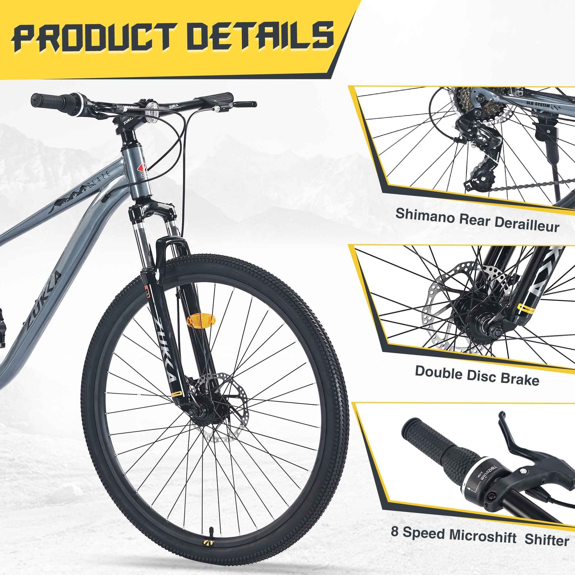 29 Inch Wheels 8 Speed Mountain Bike, for Men Women Boys and Girls, Front Suspension, Steel Frame