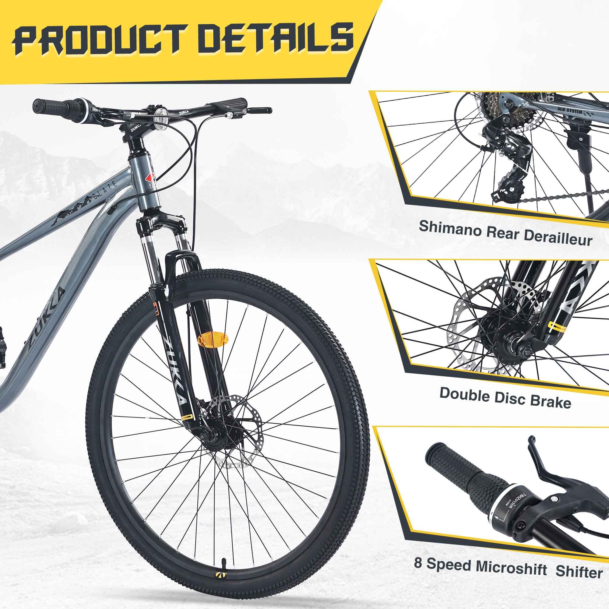 29 Inch Wheels 8 Speed Mountain Bike, for Men Women Boys and Girls, Front Suspension, Steel Frame