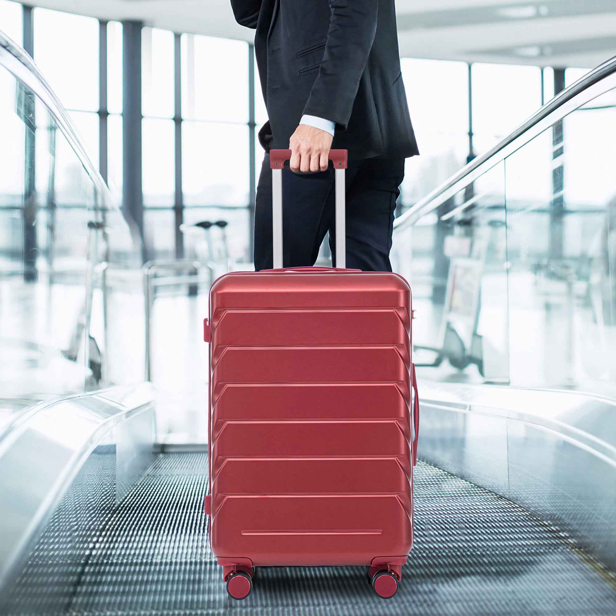 Set 3PCs 20'/24'/28' ABS Spinner Wheel Luggage, Matching Color, with Combination Lock - Wine Red