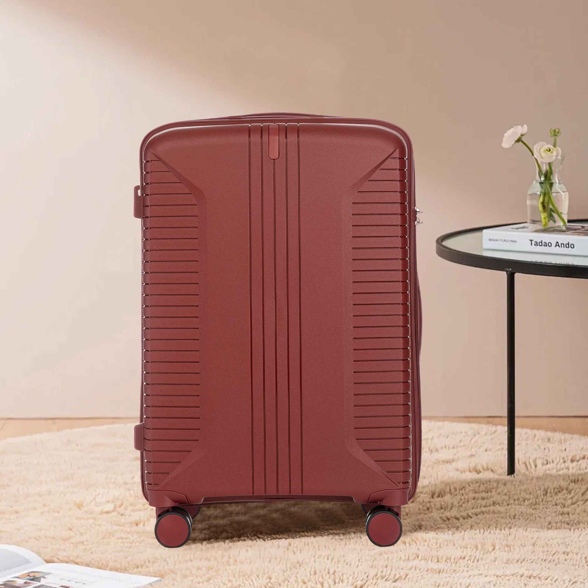 20'/24'/28' 3 pcs/set in PP Spinner Wheel Luggage, Carry on Suitcase, Matching Color, Combination Lock (Red)