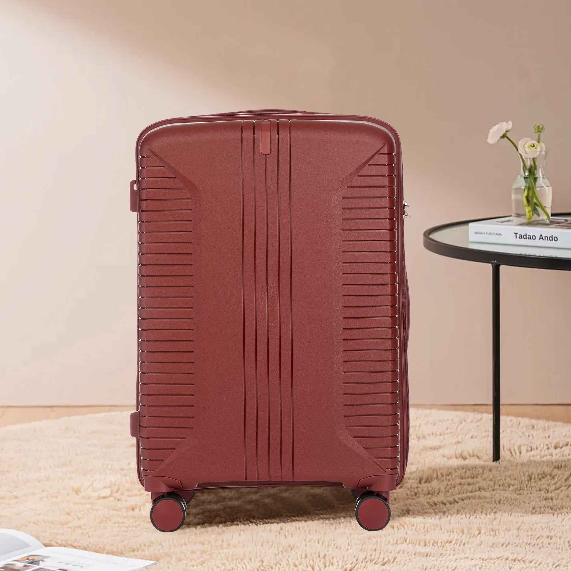 20'/24'/28' 3 pcs/set in PP Spinner Wheel Luggage, Carry on Suitcase, Matching Color, Combination Lock (Red)