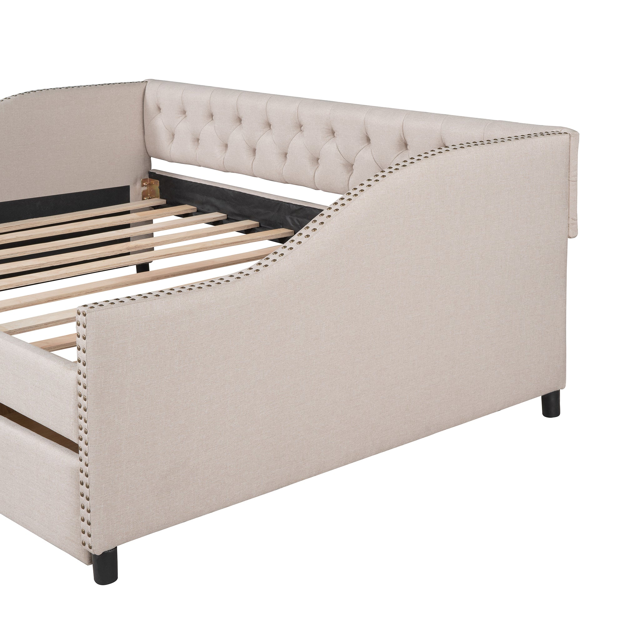 Upholstered daybed with Two Drawers, Wood Slat Support, Beige, Full Size(OLD SKU :LP001111AAA)