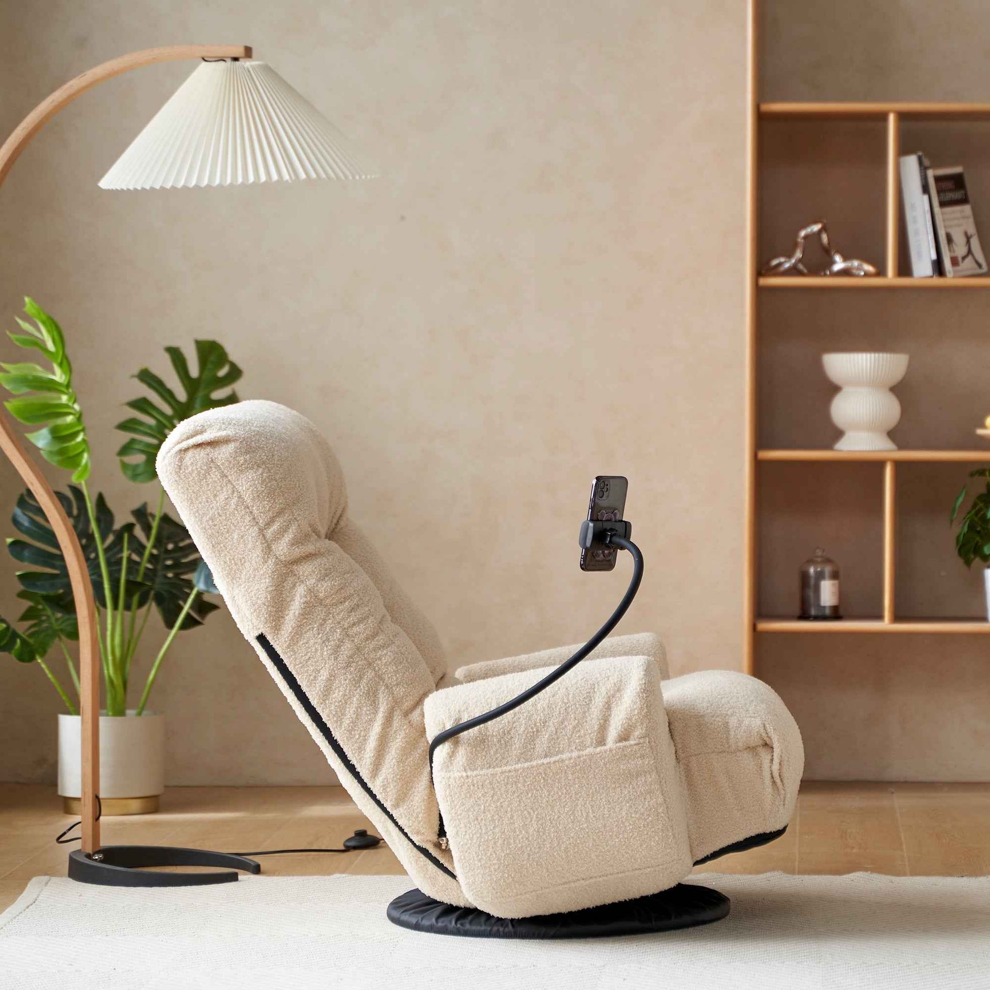 Adjustable Beige Swivel Lounge Chair with 360-Degree Rotating Seat and Headrest Support, Leisure Chair Deck Chair - Game Chair for Living Room