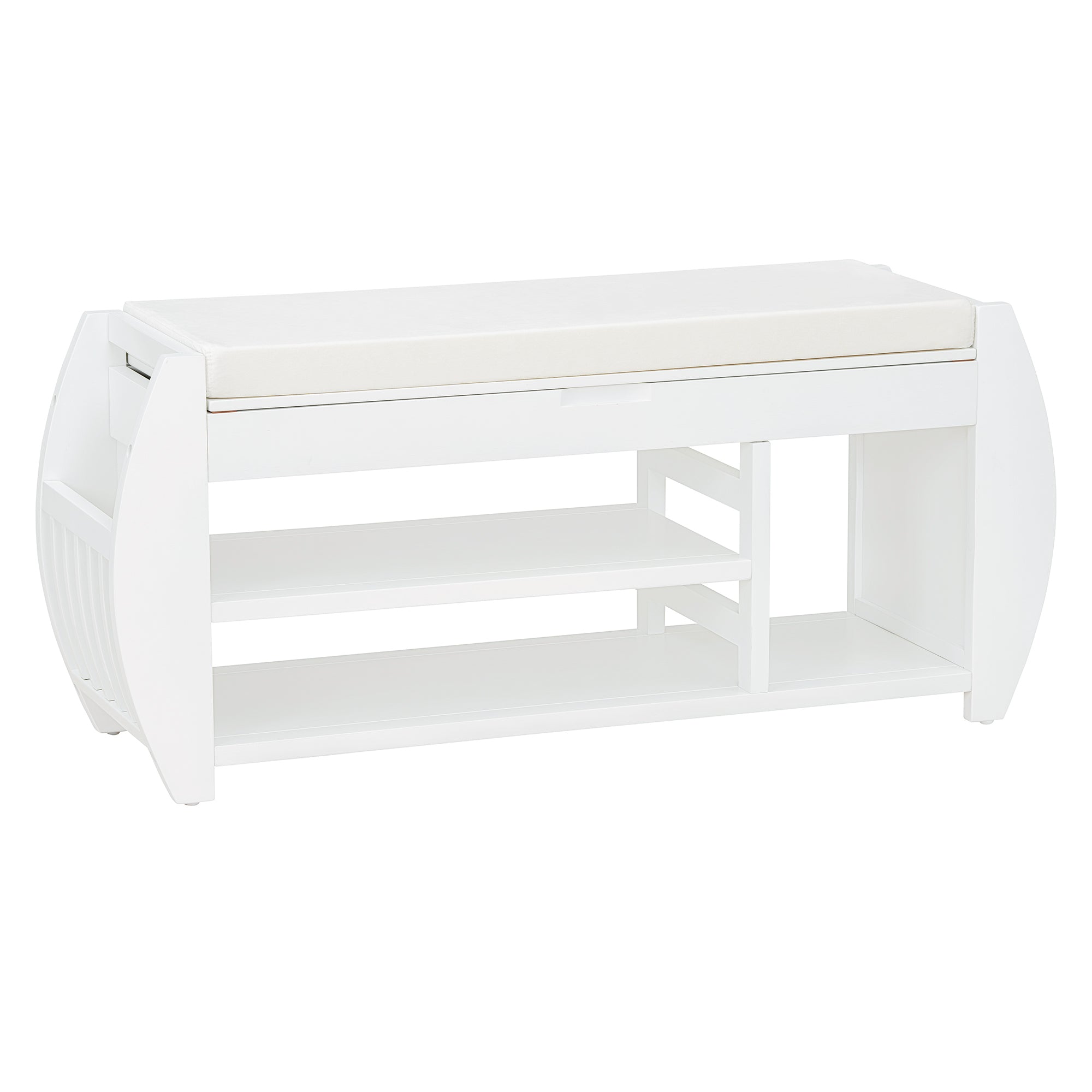 TREXM Retro Multifunctional Storage Bench with Cushion and Curved Side Panel for Entrance and Living Room (Antique White)