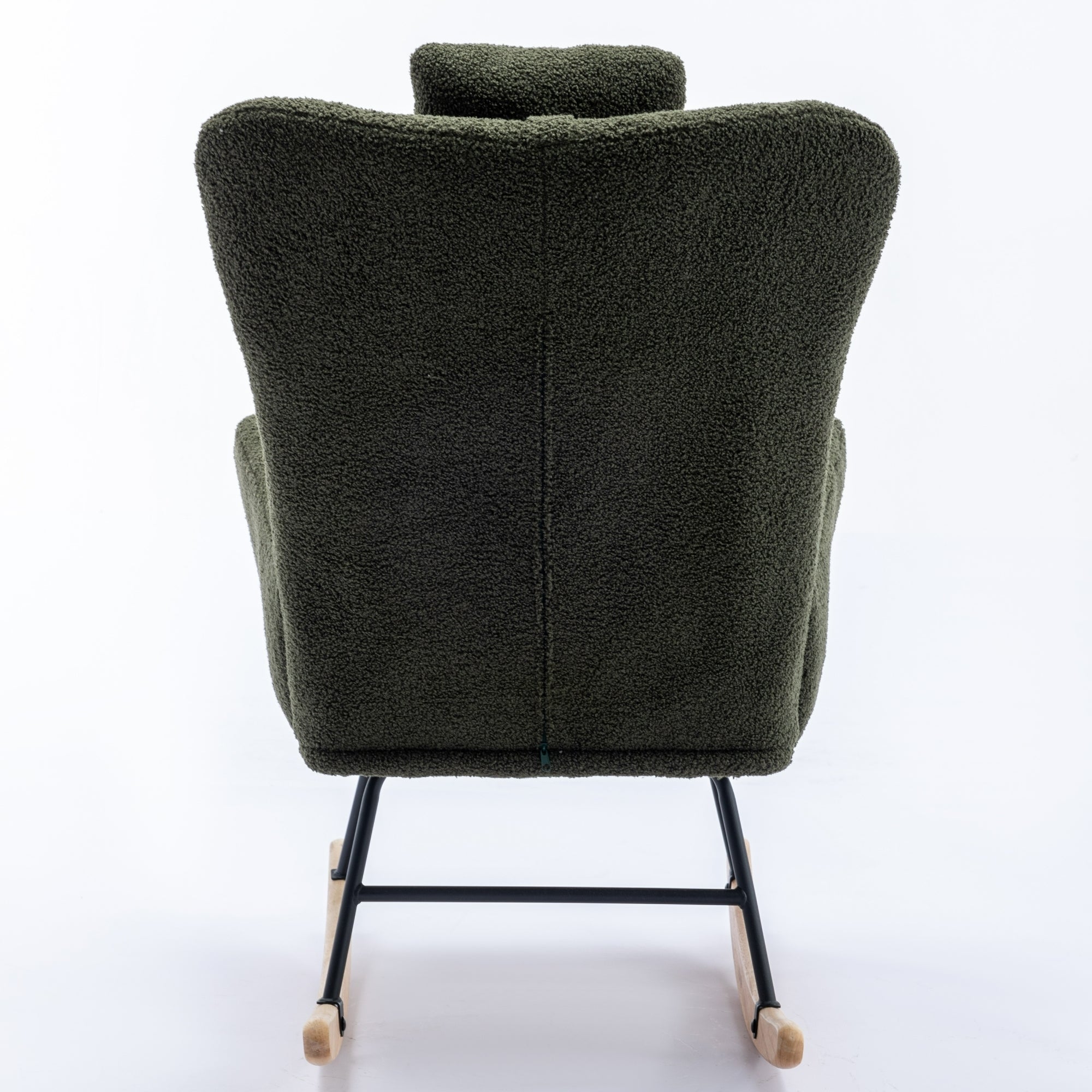 35.5 inch Rocking Chair with Pocket, Soft Teddy Fabric Rocking Chair for Nursery, Comfy Wingback Glider Rocker with Safe Solid Wood Base for Living Room Bedroom Balcony (dark green)