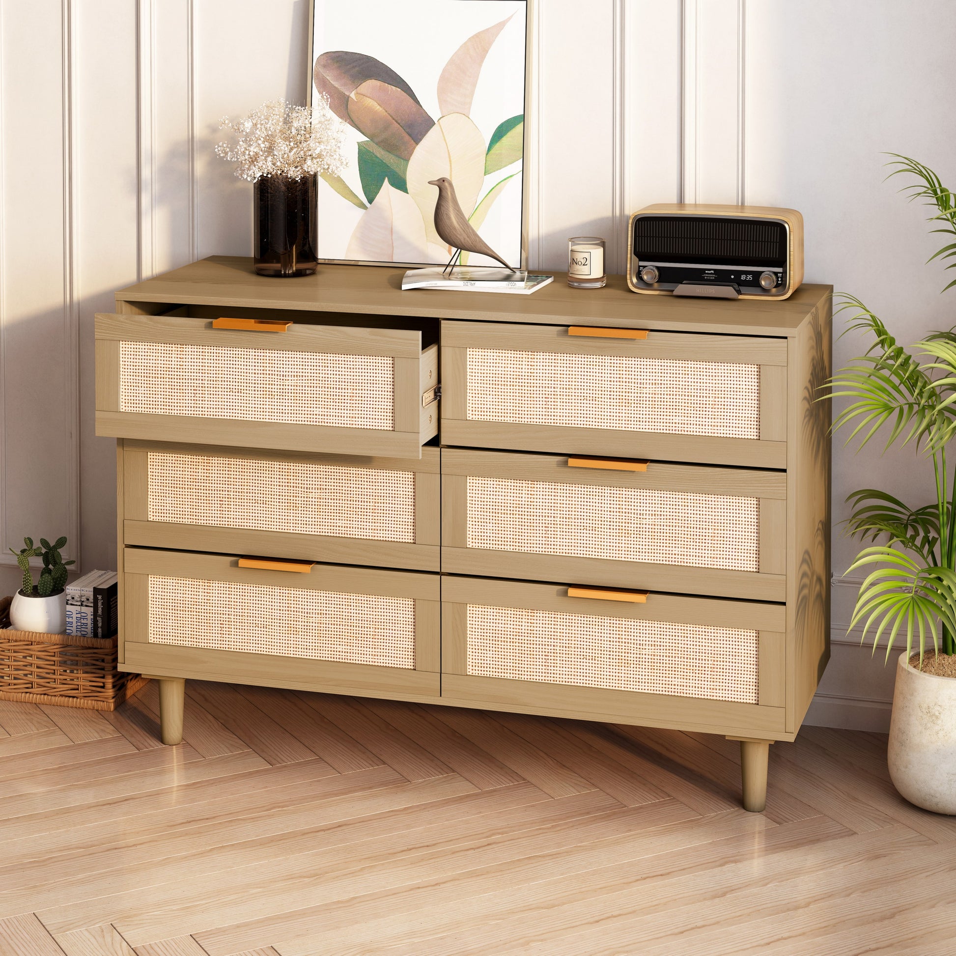 6 drawers Rattan dresser Rattan Drawer, Bedroom,Living Room - Abrihome