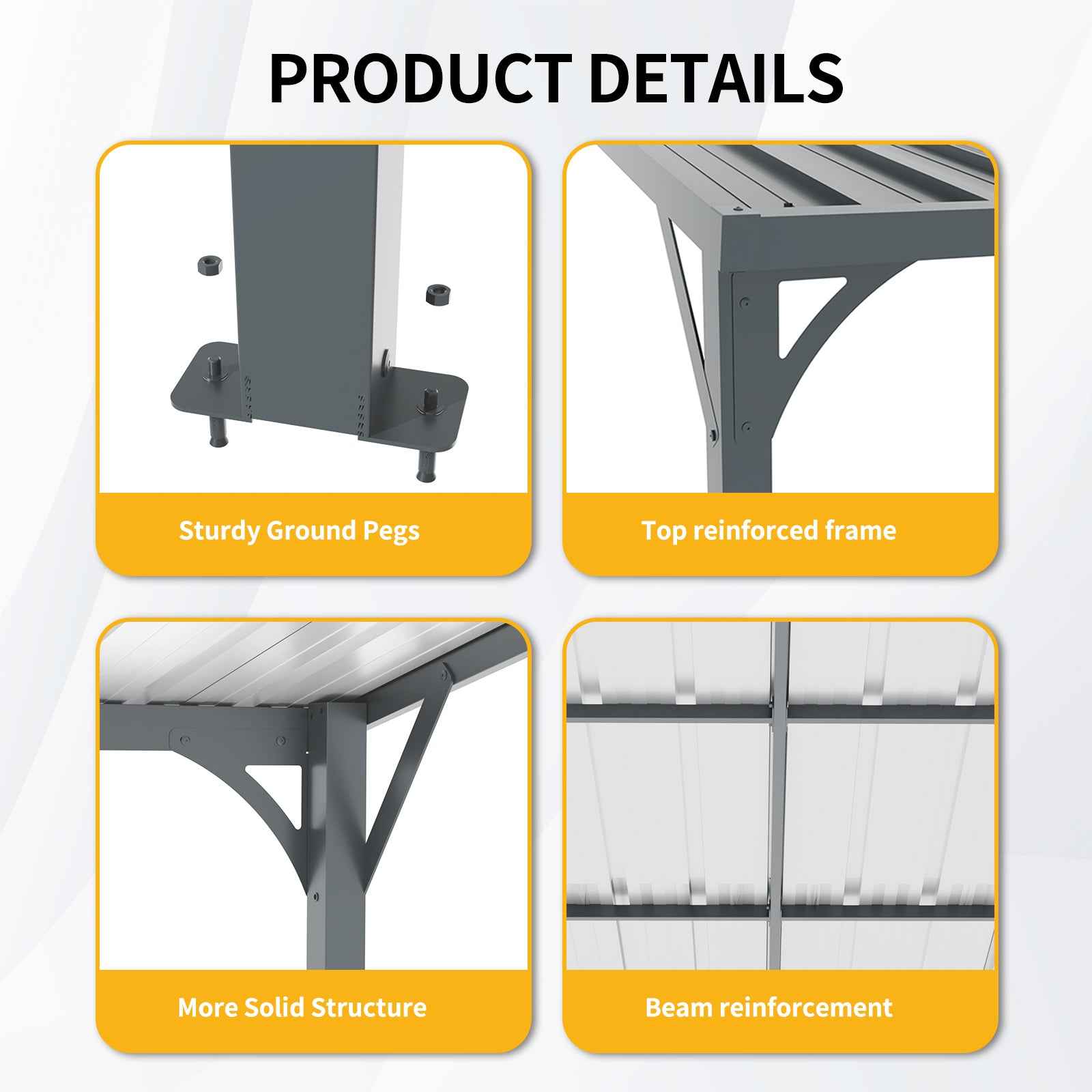 Outdoor Pergola 8' x 10' Metal Inclined Roof Pergolas Waterproof Wall-mounted iron sheet shed Gazebo for Patio,Garden,Yard