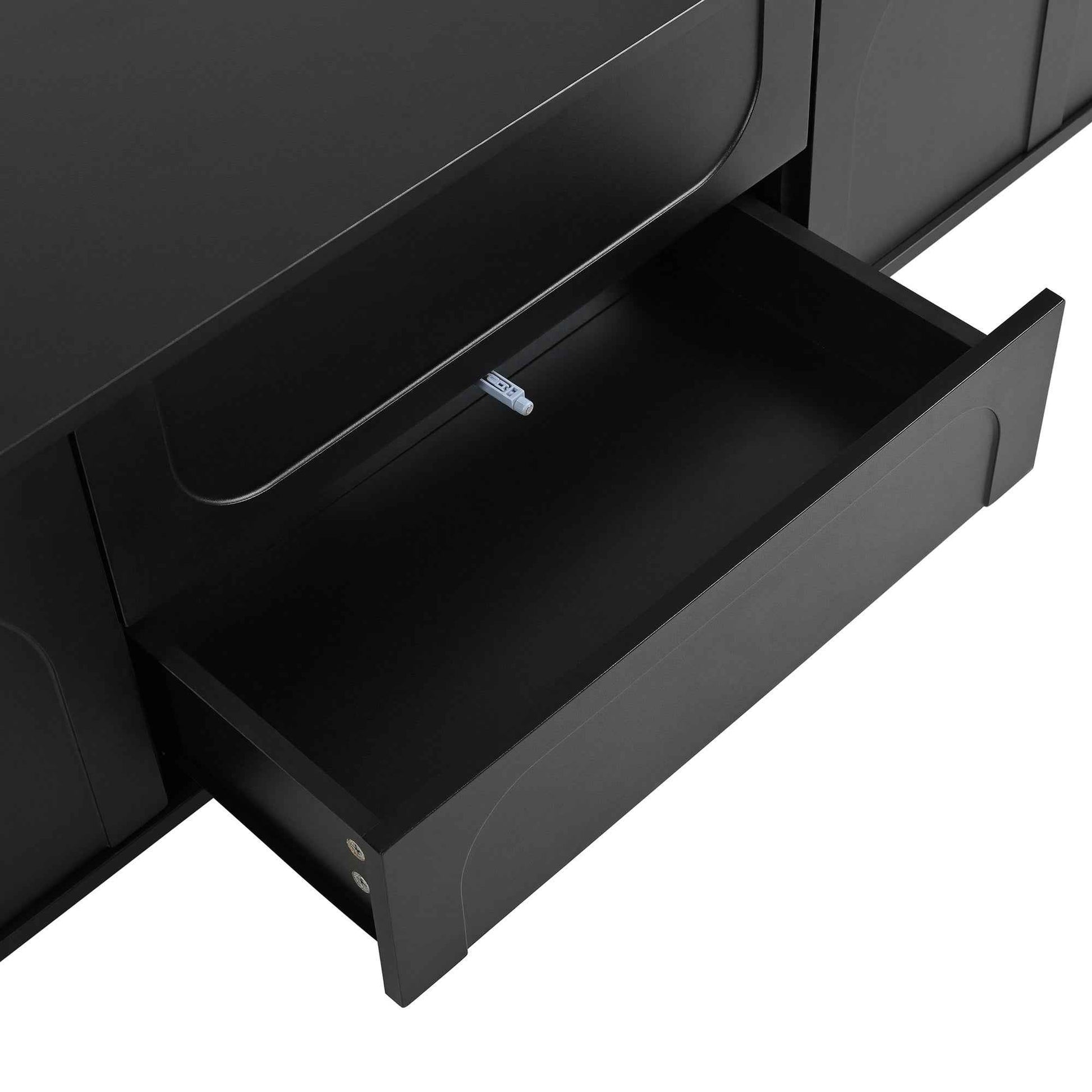 ON-TREND Cream Style TV Stand with Arched Doors & 2 Drawers for TVs up to 75', Minimalist Media Console with Rebound Device, Entertainment Center with 5 Iron Round Legs for Living Room, Bedroom, Black