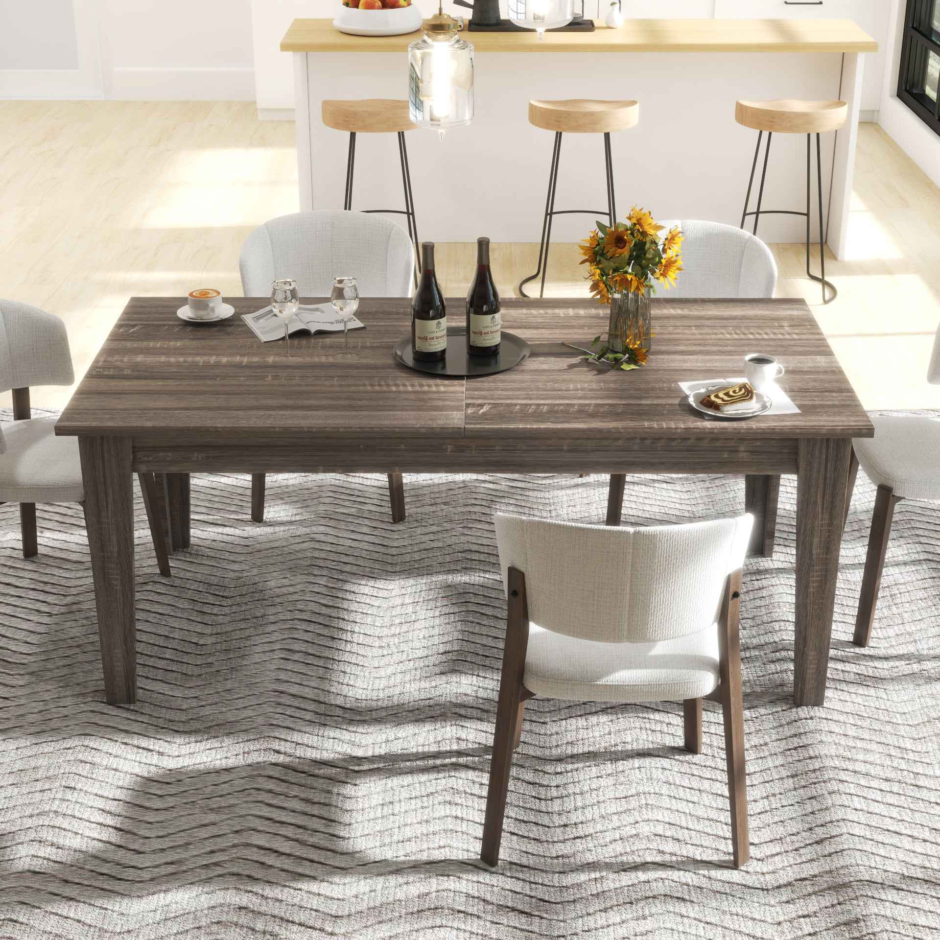 Dining Table , 106.3 in  Large Extendable Kitchen Table