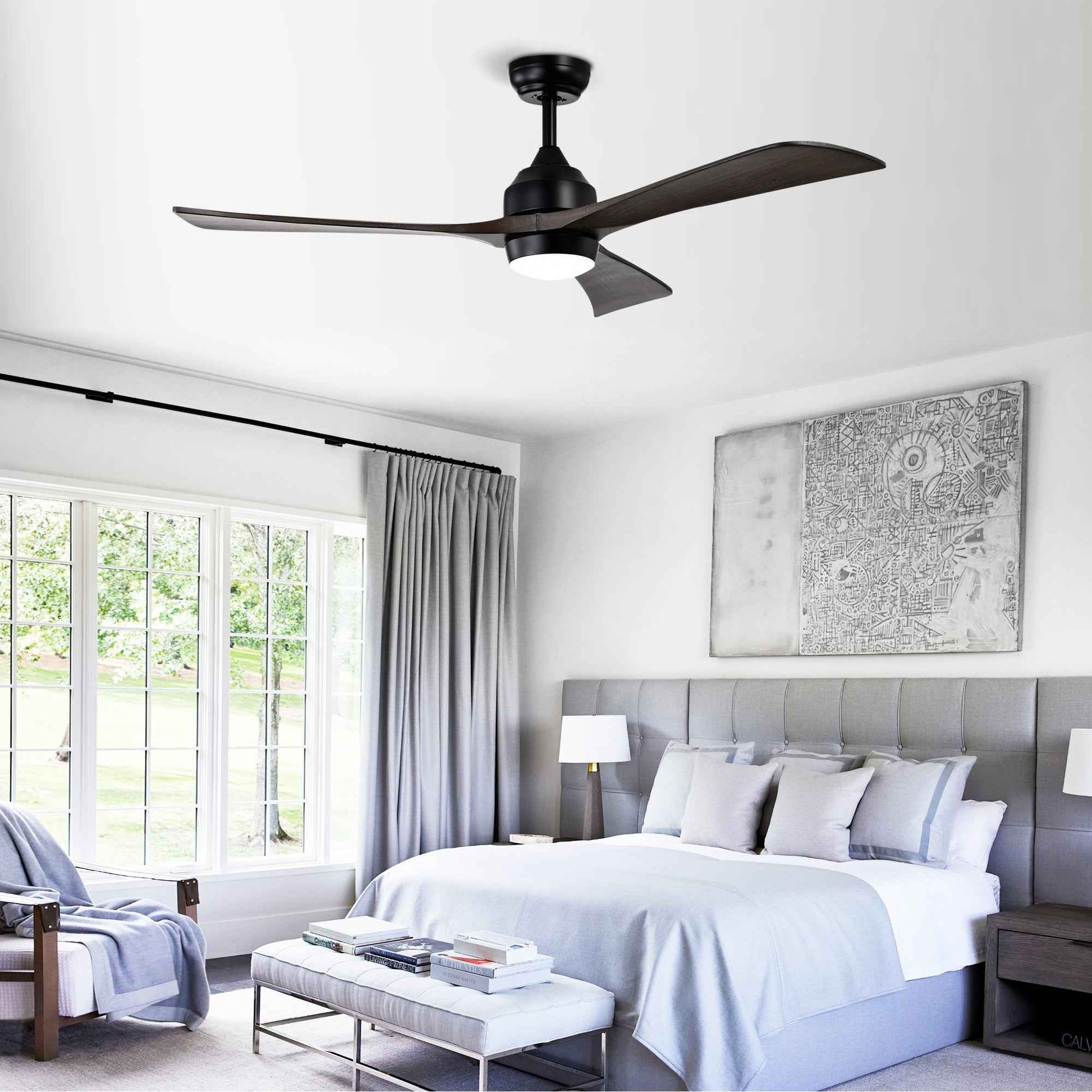 52' Ceiling Fan with Lights Remote Control,Quiet DC Motor 3 Blade Ceiling Fans 6 Speed Levels,Reversible Ceiling Fan, for Patio Living Room, Bedroom, Office,Indoor.(Matte Black +Black Walnut )
