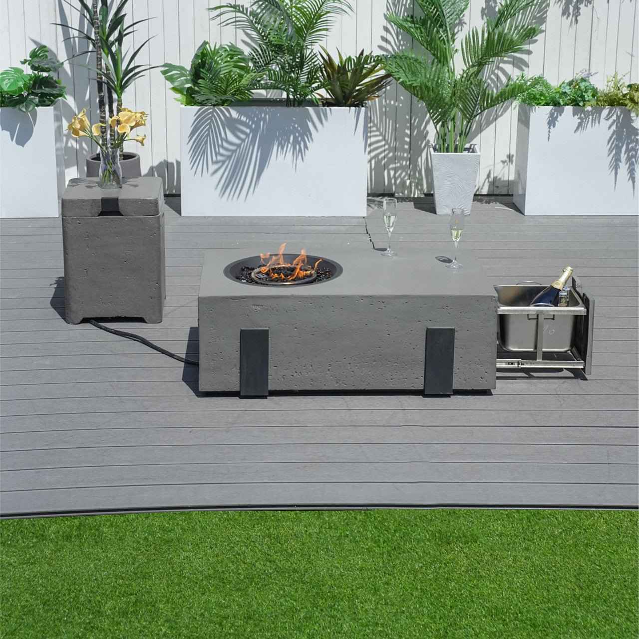 Firepit Table Set with Stainless Steel Ice Bucket & Gas Tank Side Table (PAG-2355)