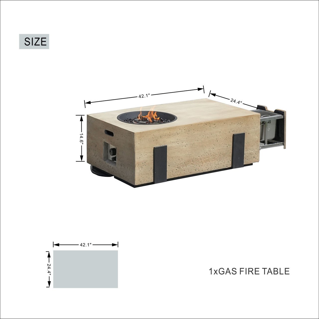 Firepit Table Set with Stainless Steel Ice Bucket & Gas Tank Side Table (PAG-2355) - Direct Wicker