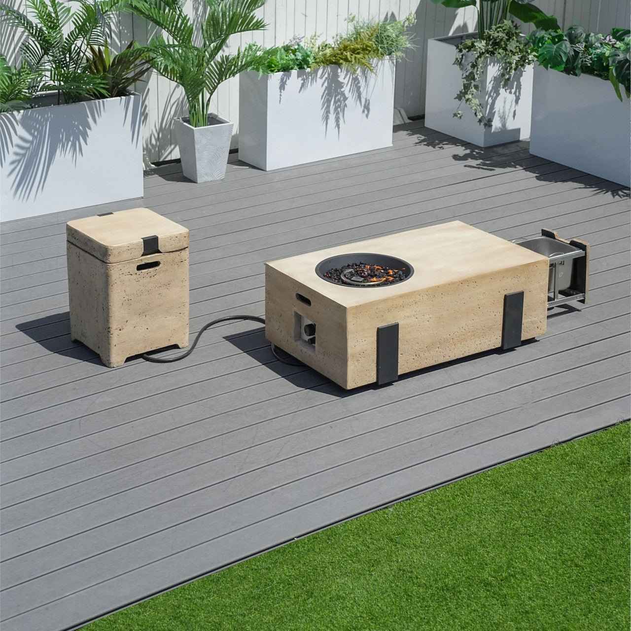 Firepit Table Set with Stainless Steel Ice Bucket & Gas Tank Side Table (PAG-2355)