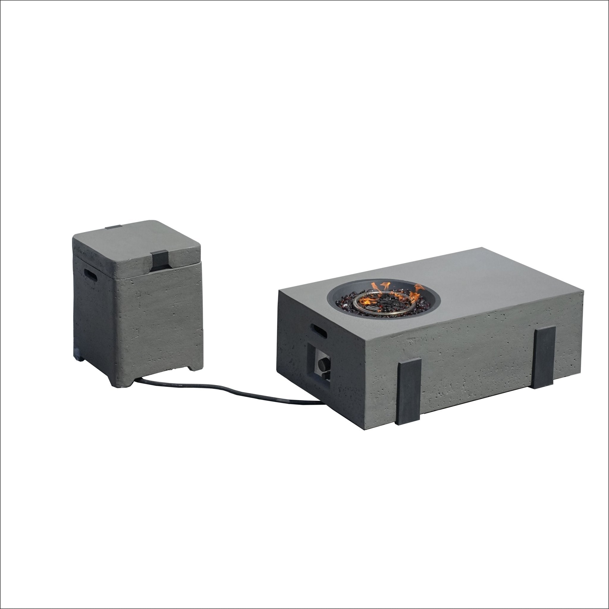 Firepit Table Set with Stainless Steel Ice Bucket & Gas Tank Side Table (PAG-2355) - Direct Wicker