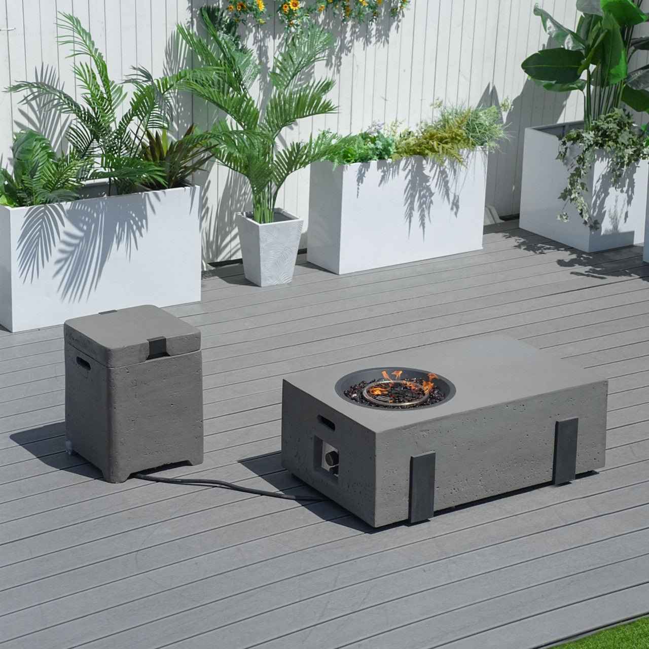Firepit Table Set with Stainless Steel Ice Bucket & Gas Tank Side Table (PAG-2355)