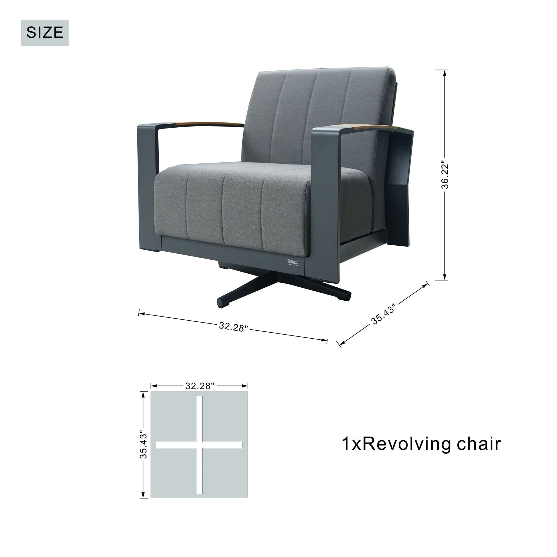 Gray Aluminum Outdoor Sofa Set with Teak Inlay Armrests - Direct Wicker