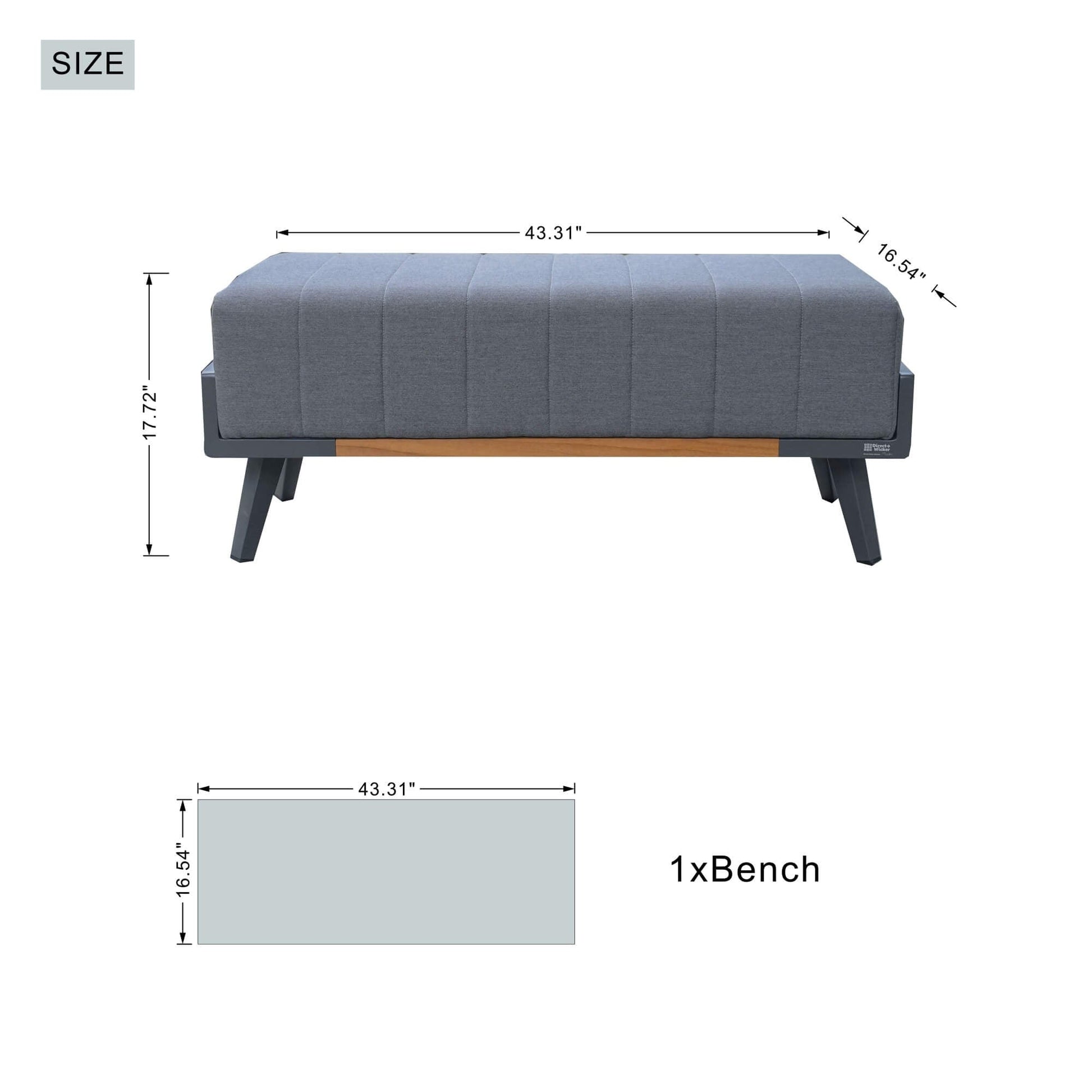 Gray Aluminum Outdoor Sofa Set with Teak Inlay Armrests - Direct Wicker