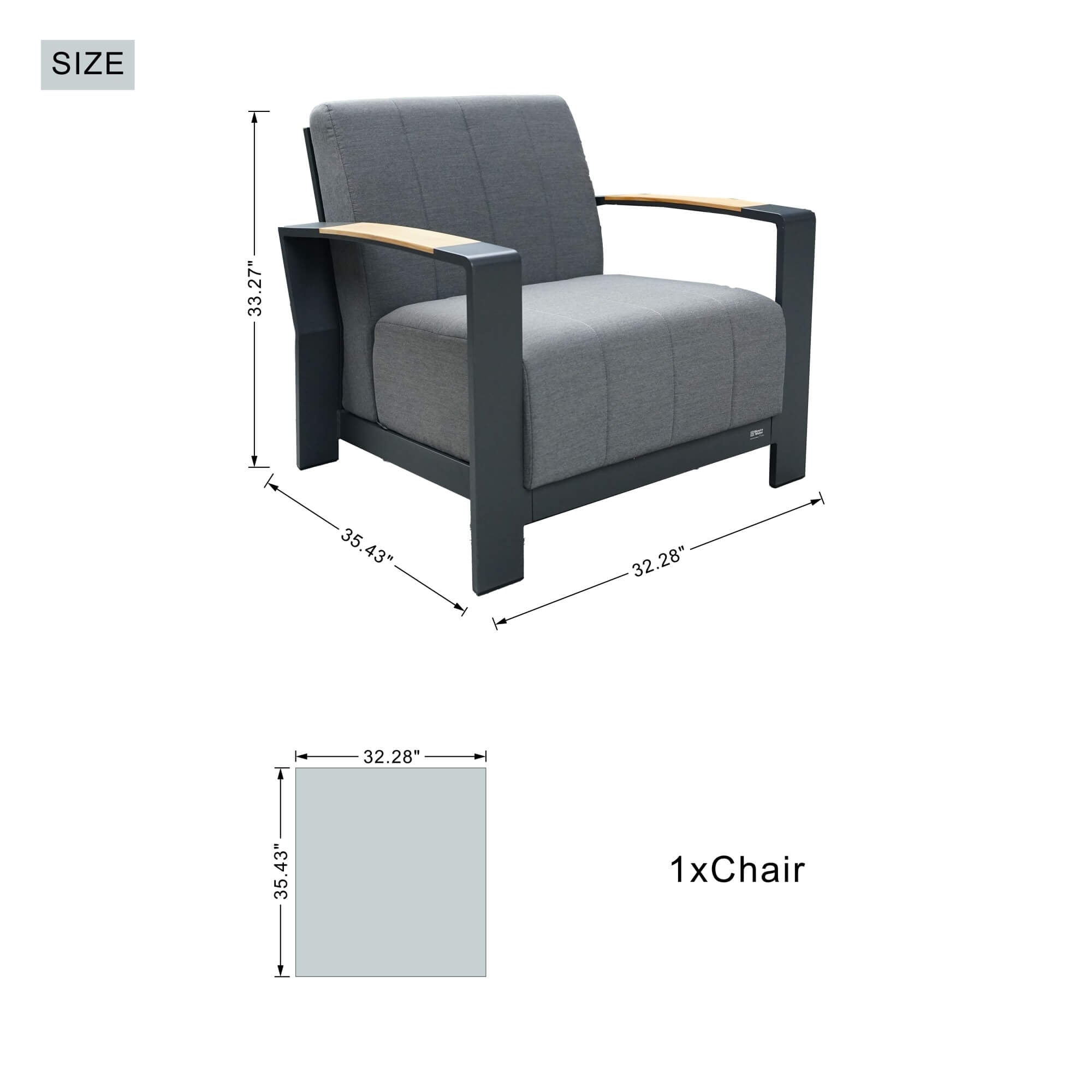 Gray Aluminum Outdoor Sofa Set with Teak Inlay Armrests - Direct Wicker