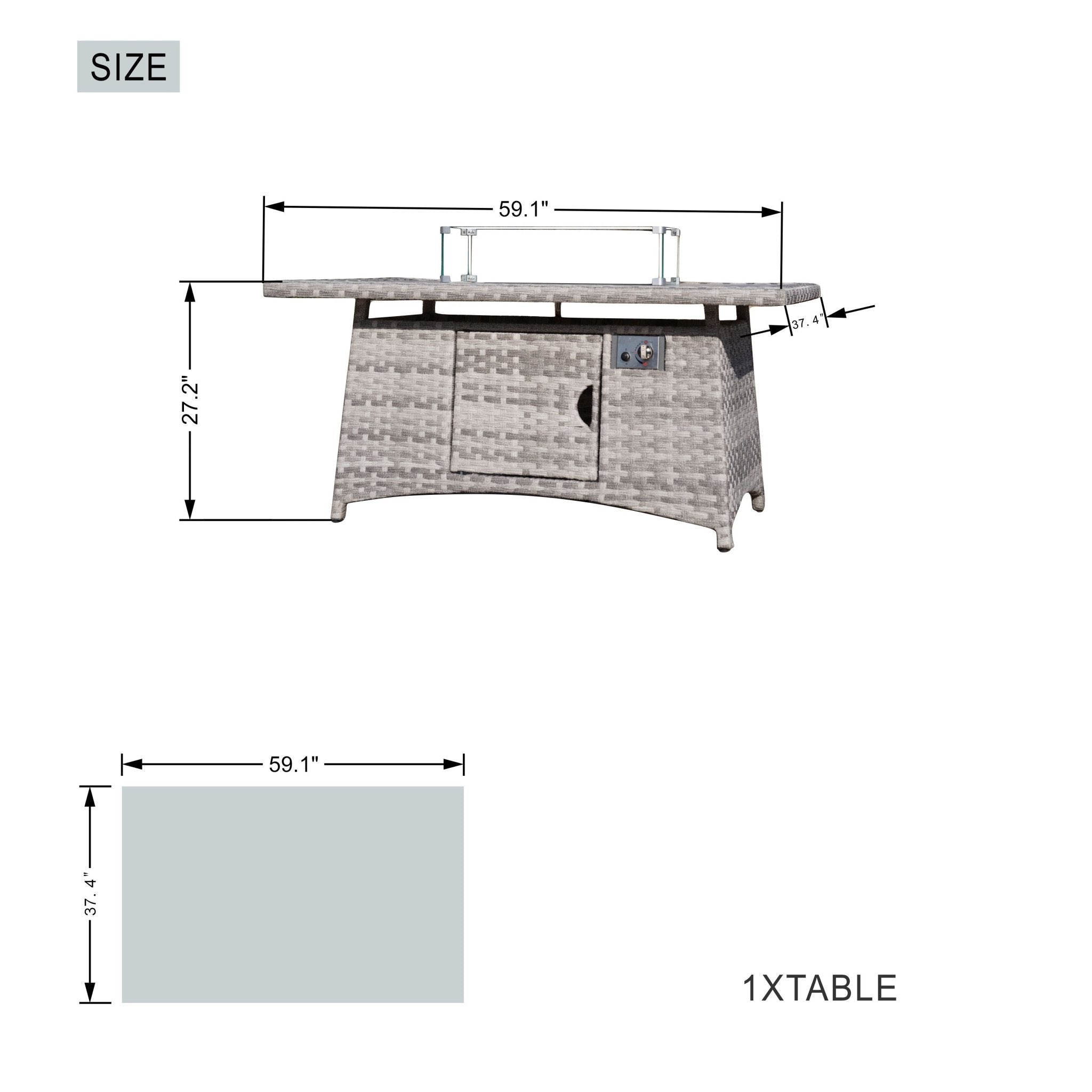 Gray - White Fire Pit Table – Outdoor Patio Coffee Table with Wind Guard and Propane Storage - Direct Wicker