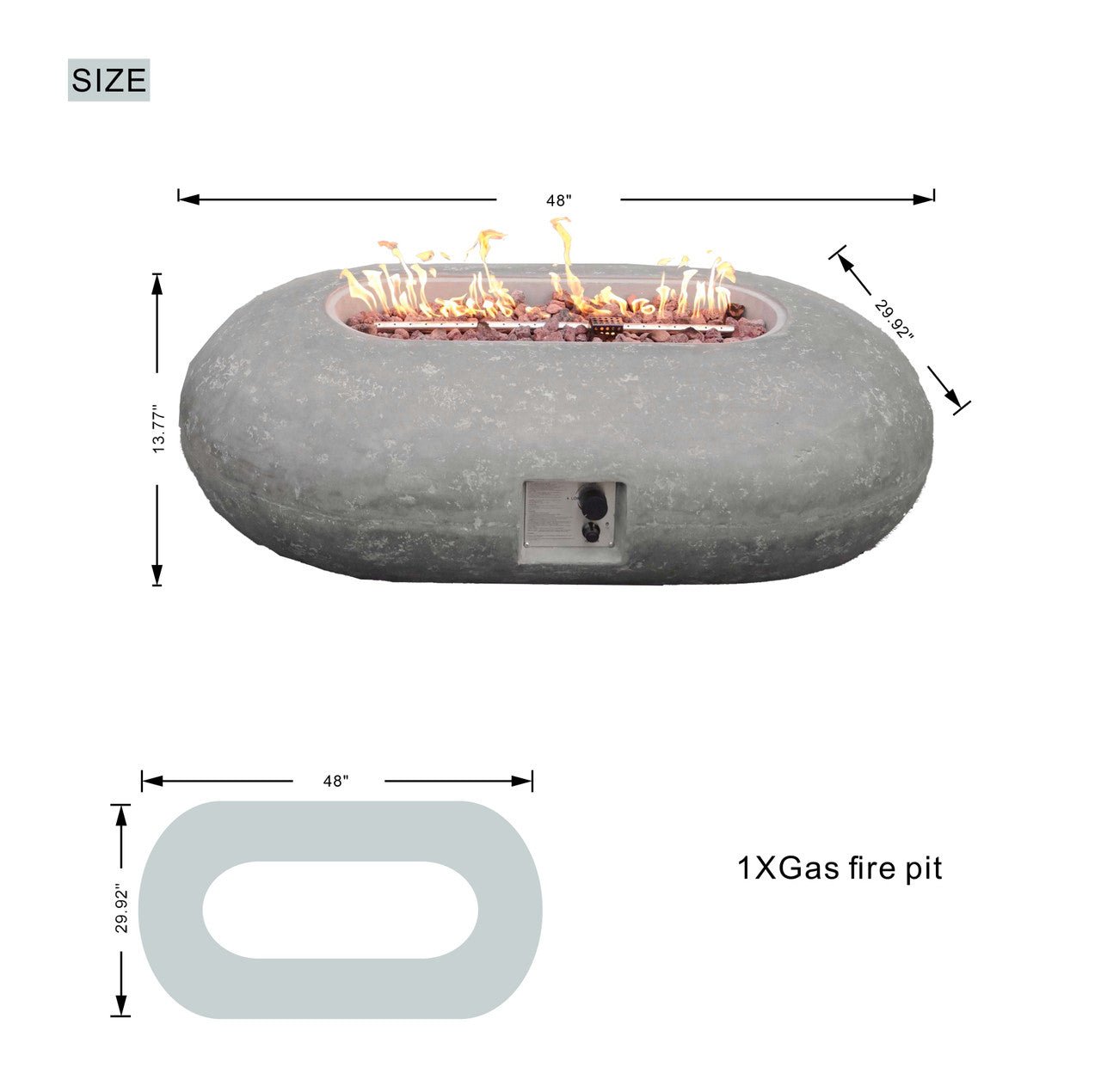Grey Oval Cement Firepit Table with Gas Cylinder Cover (PAG - 24912) - Direct Wicker