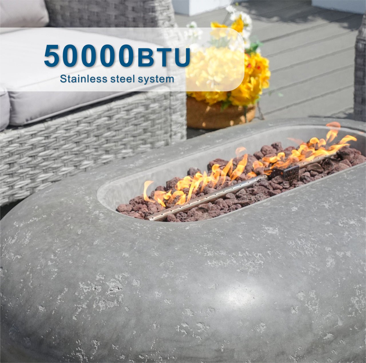 Grey Oval Cement Firepit Table with Gas Cylinder Cover (PAG - 24912) - Direct Wicker