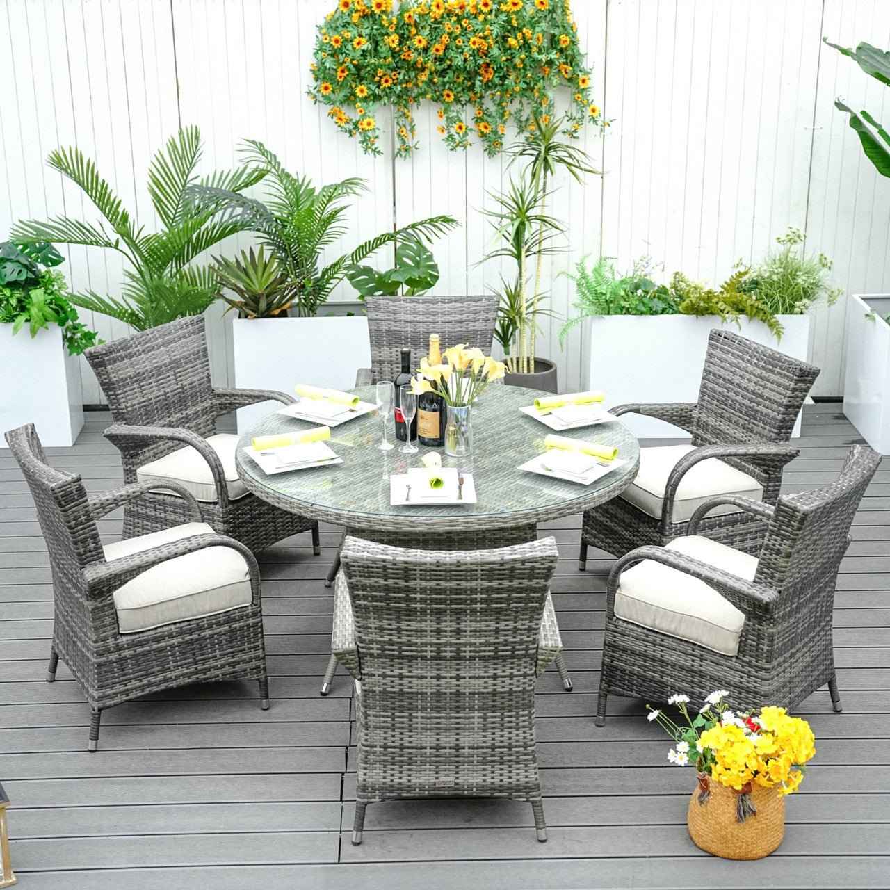 Hampton 6-Seat Outdoor Dining Set - Round Dining Table (PAD-1122)