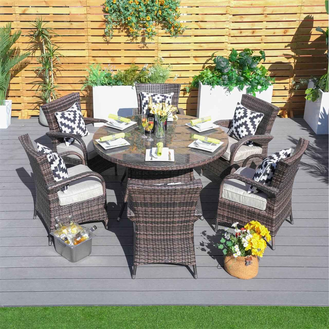 Hampton 6-Seat Outdoor Dining Set - Round Dining Table (PAD-1122)