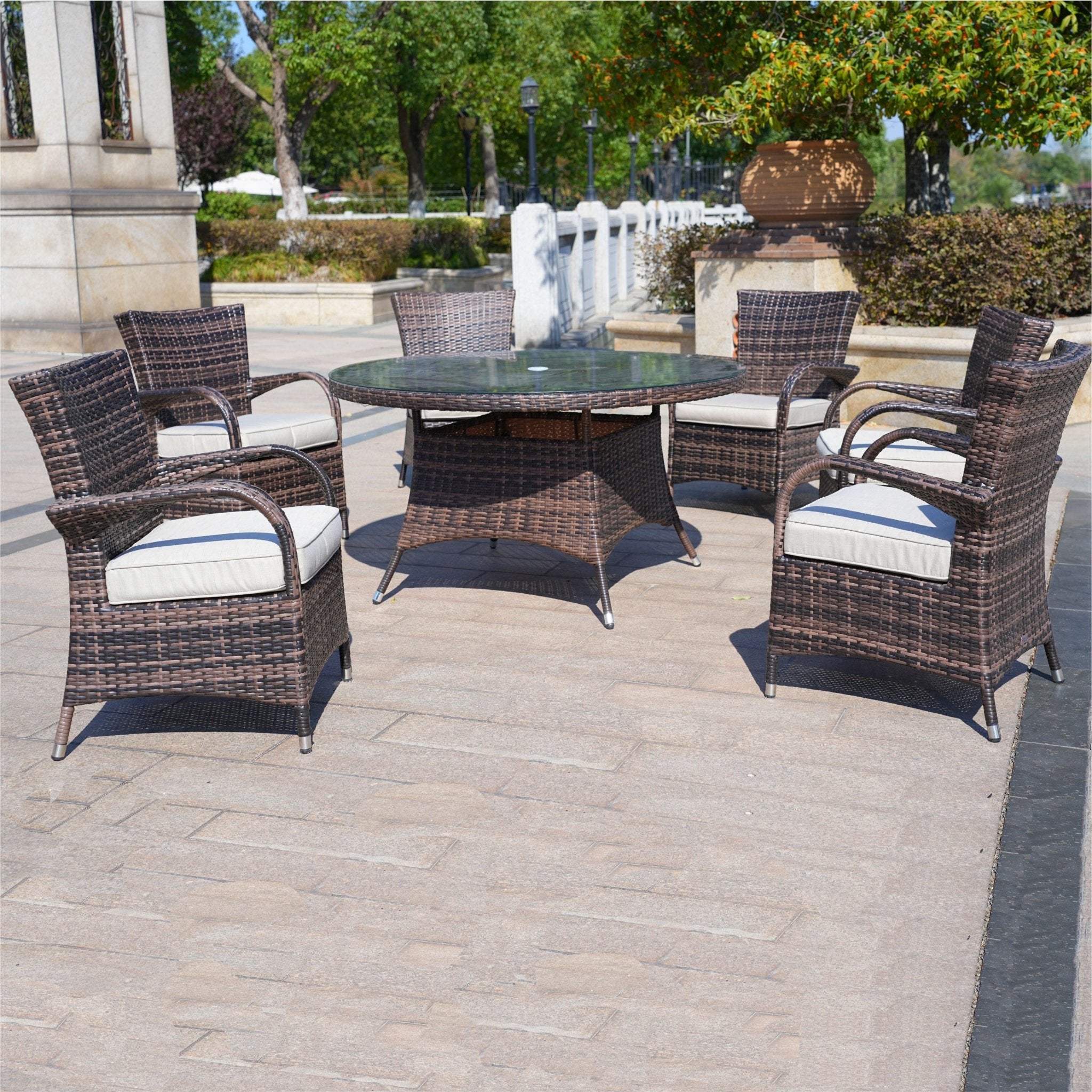 Hampton 6 - Seater Outdoor Dining Set - Round Dining Table (PAD - 1122) - Direct Wicker
