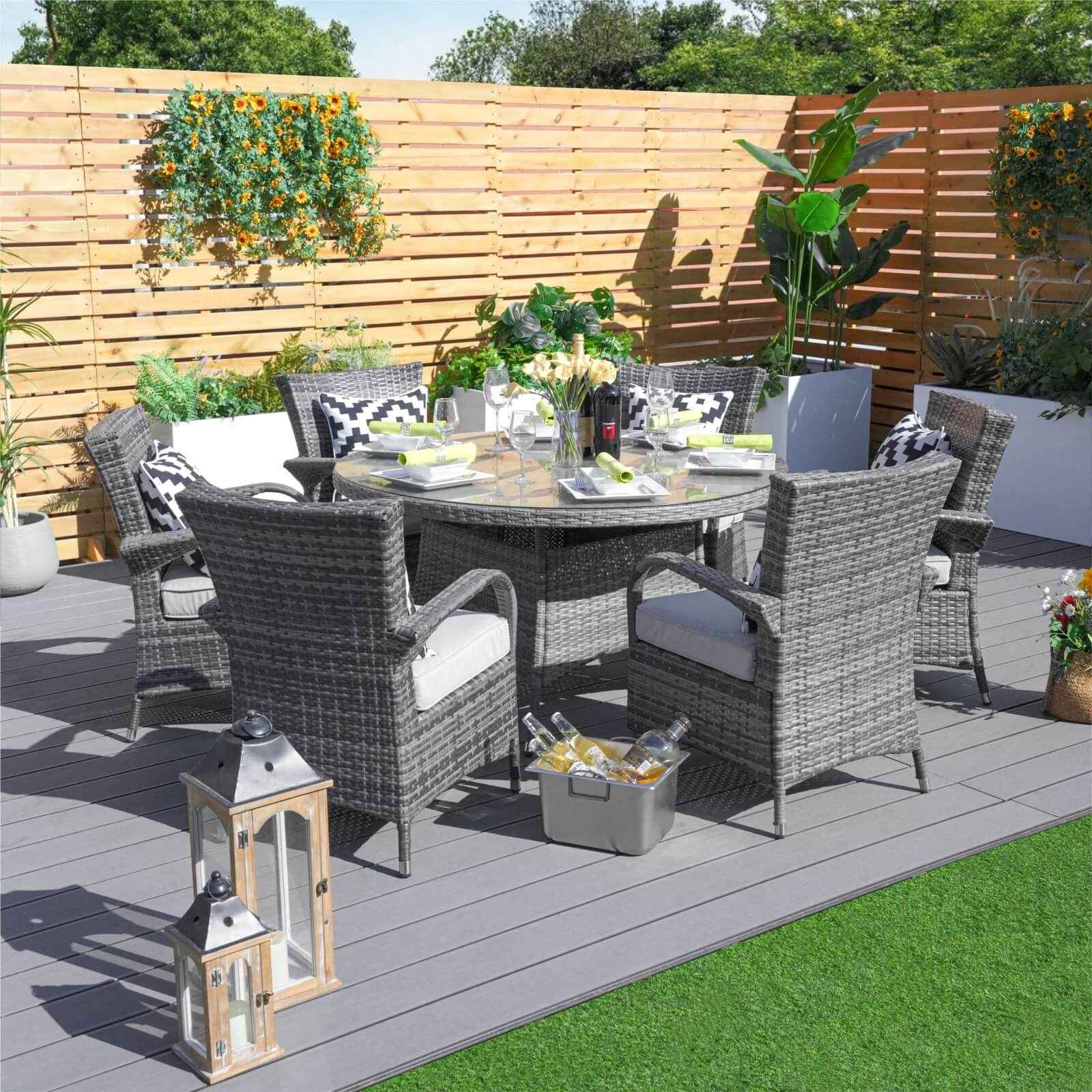 Hampton 6-Seat Outdoor Dining Set - Round Dining Table (PAD-1711+1122)