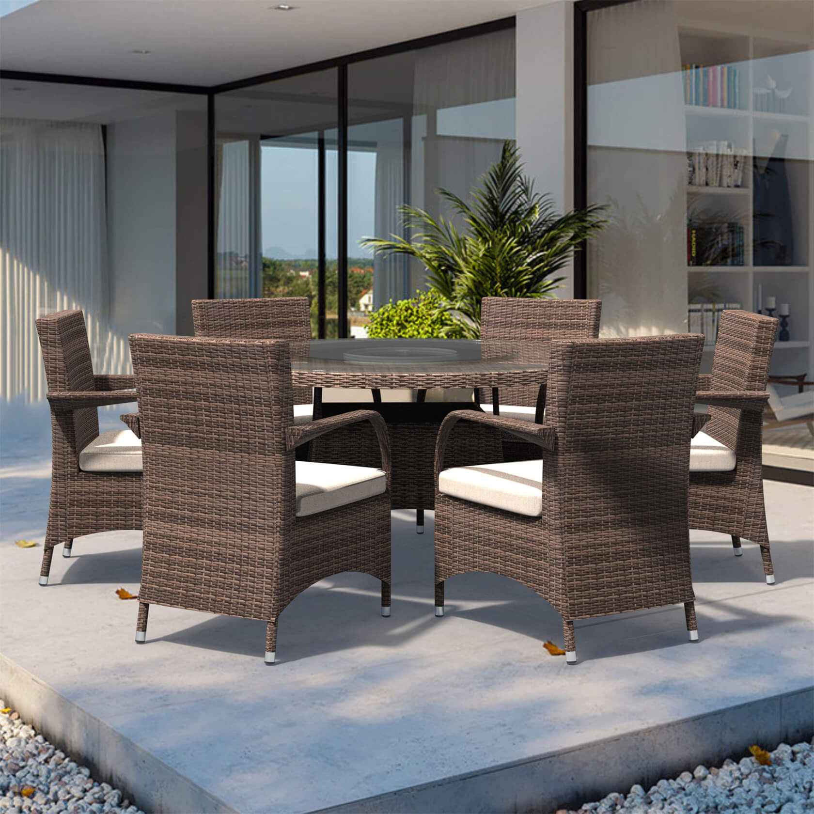 Hampton 6-Seat Outdoor Dining Set - Round Dining Table (PAD-1711+1122)