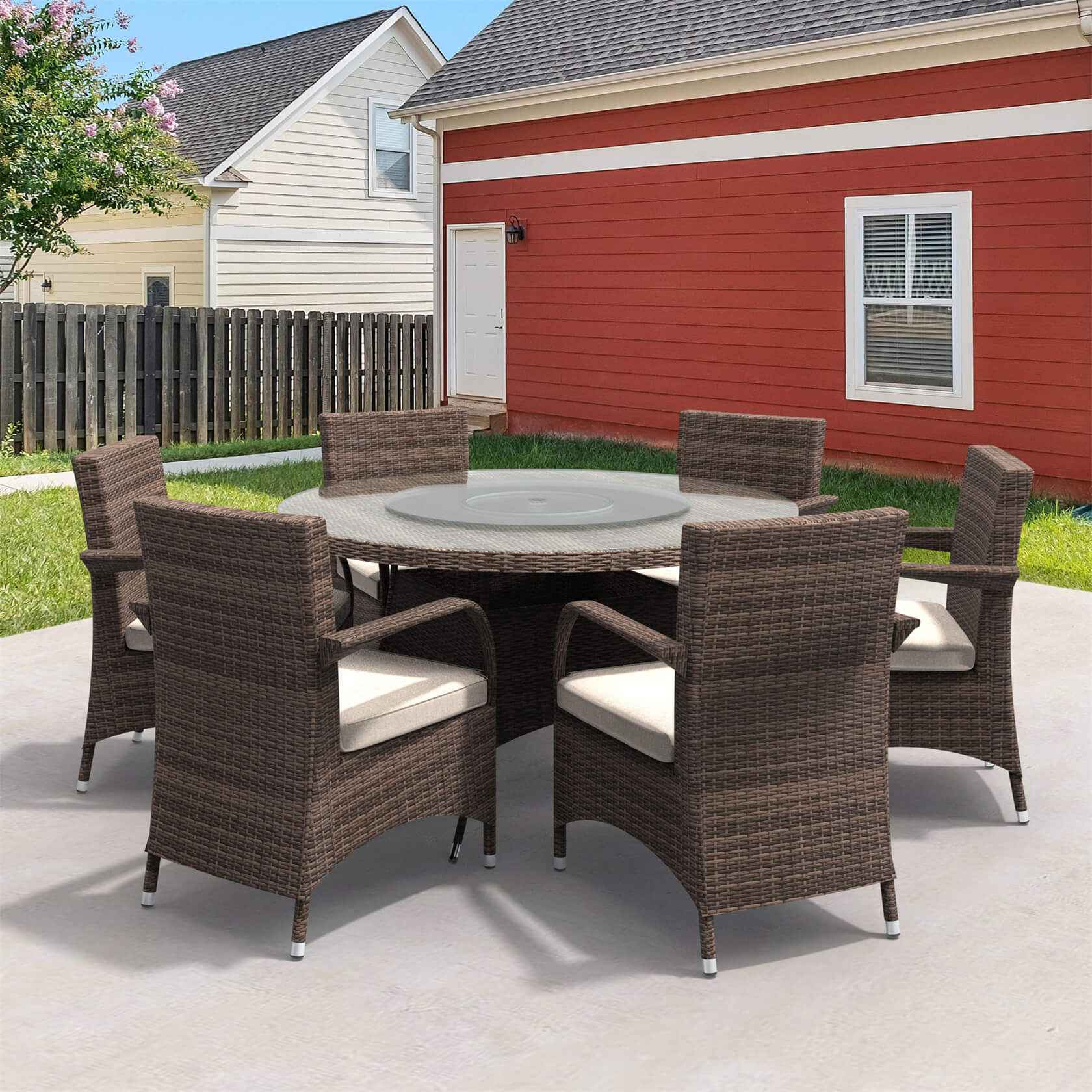 Hampton 6-Seat Outdoor Dining Set - Round Dining Table (PAD-1711+1122)