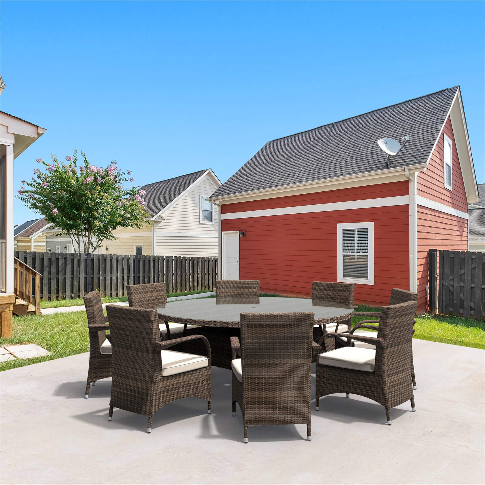 Hampton 8 - Seater Outdoor Dining Set with Round Dining Table (PAD - 1714+1122) - Direct Wicker