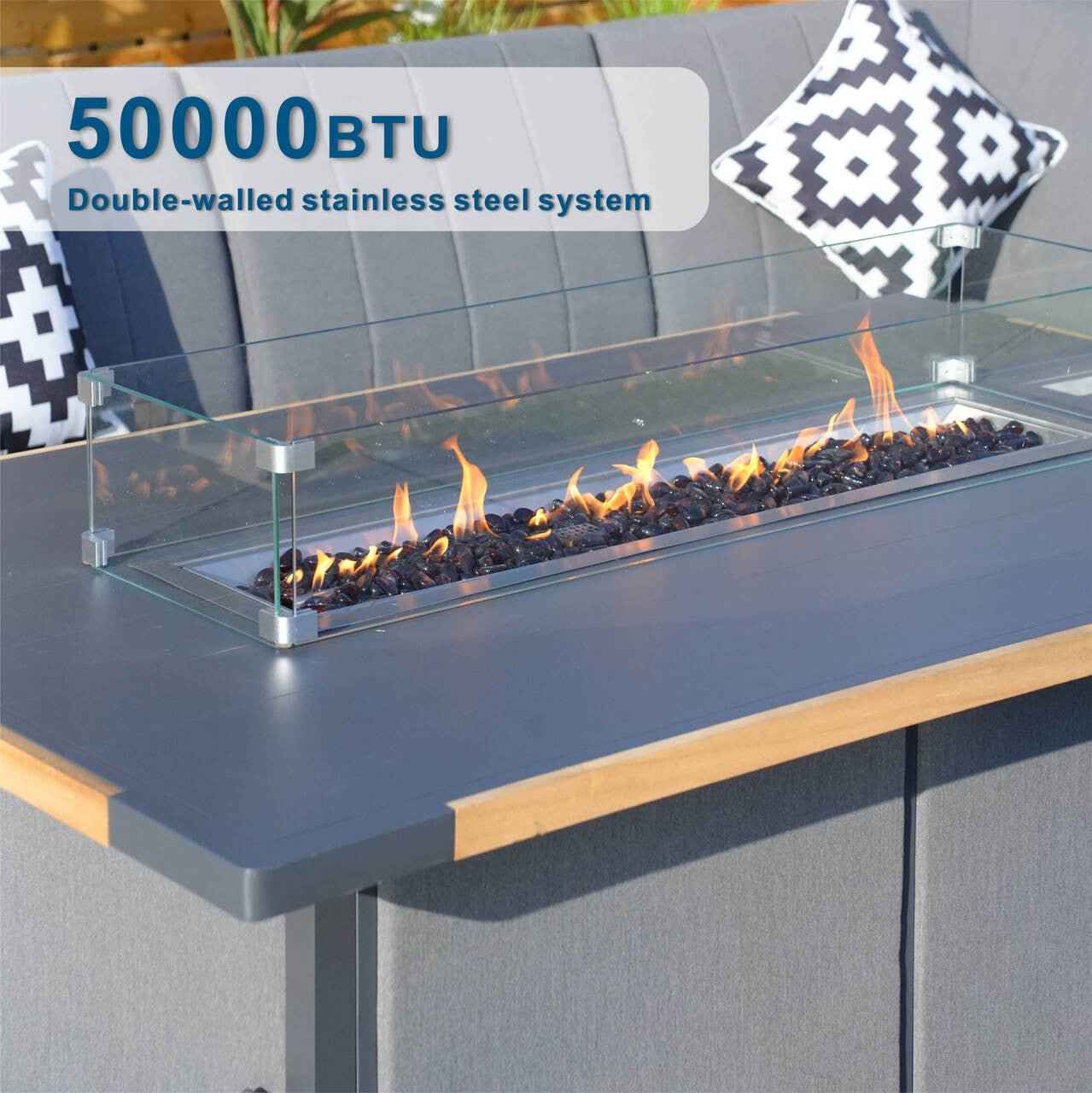 High grade powder paint teak-inlay stove table for indoor and outdoor use (PAG-2338)