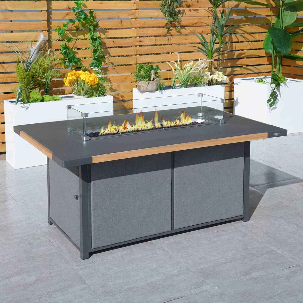 High grade powder paint teak-inlay stove table for indoor and outdoor use (PAG-2338)