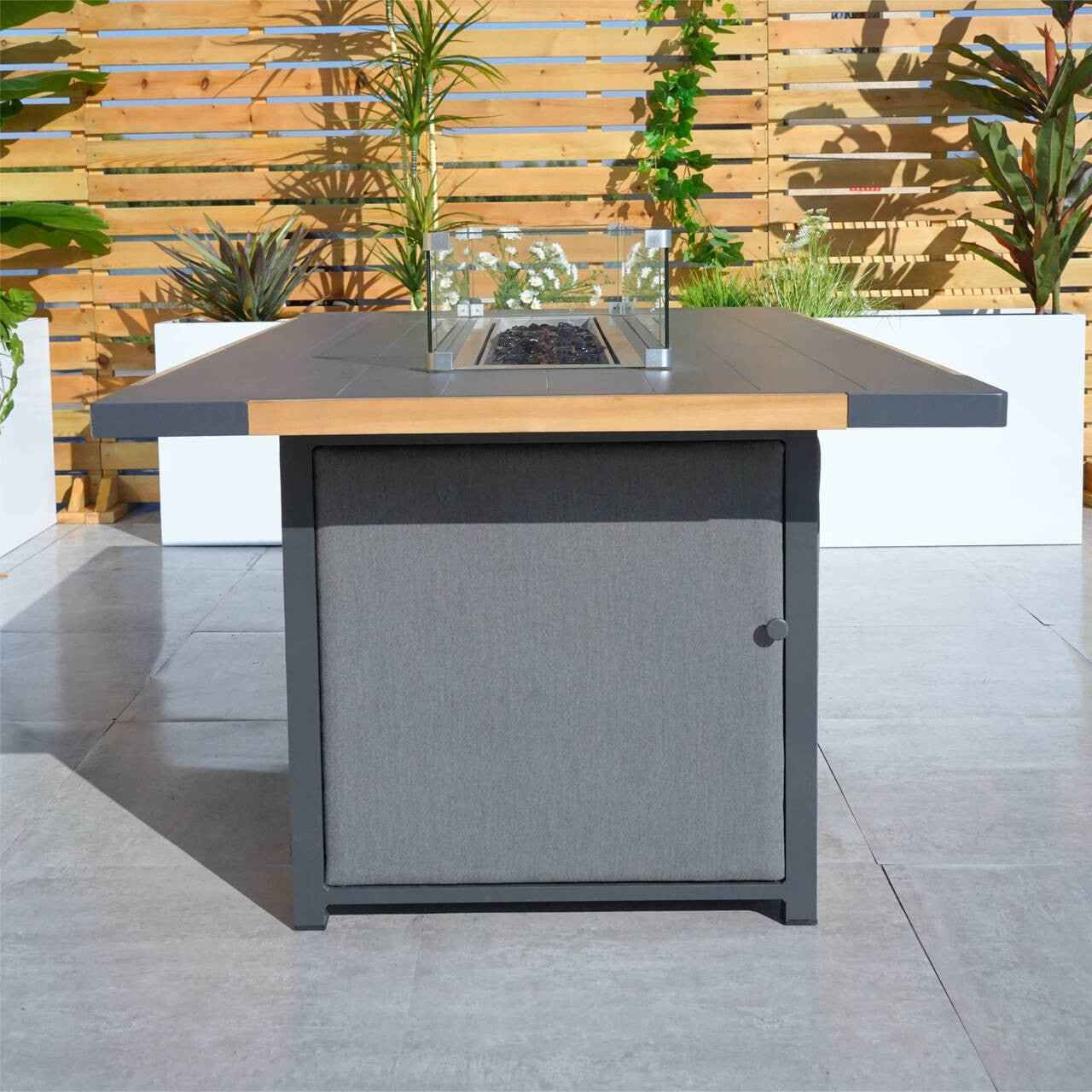 High grade powder paint teak-inlay stove table for indoor and outdoor use (PAG-2338)