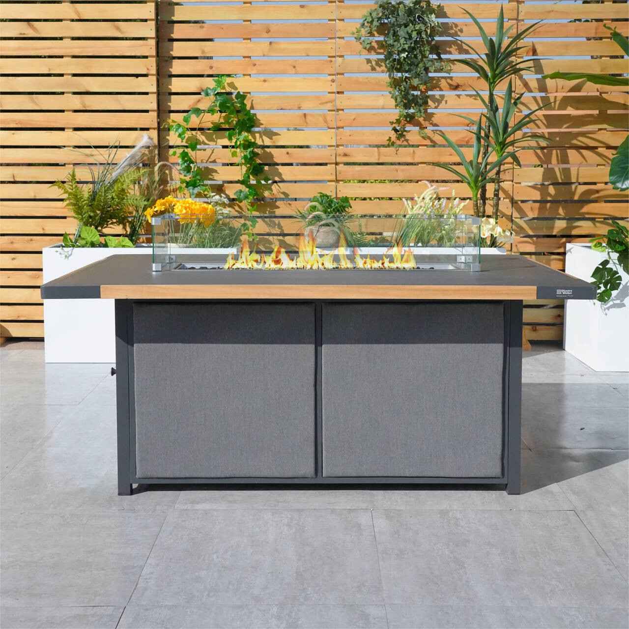 High grade powder paint teak-inlay stove table for indoor and outdoor use (PAG-2338)