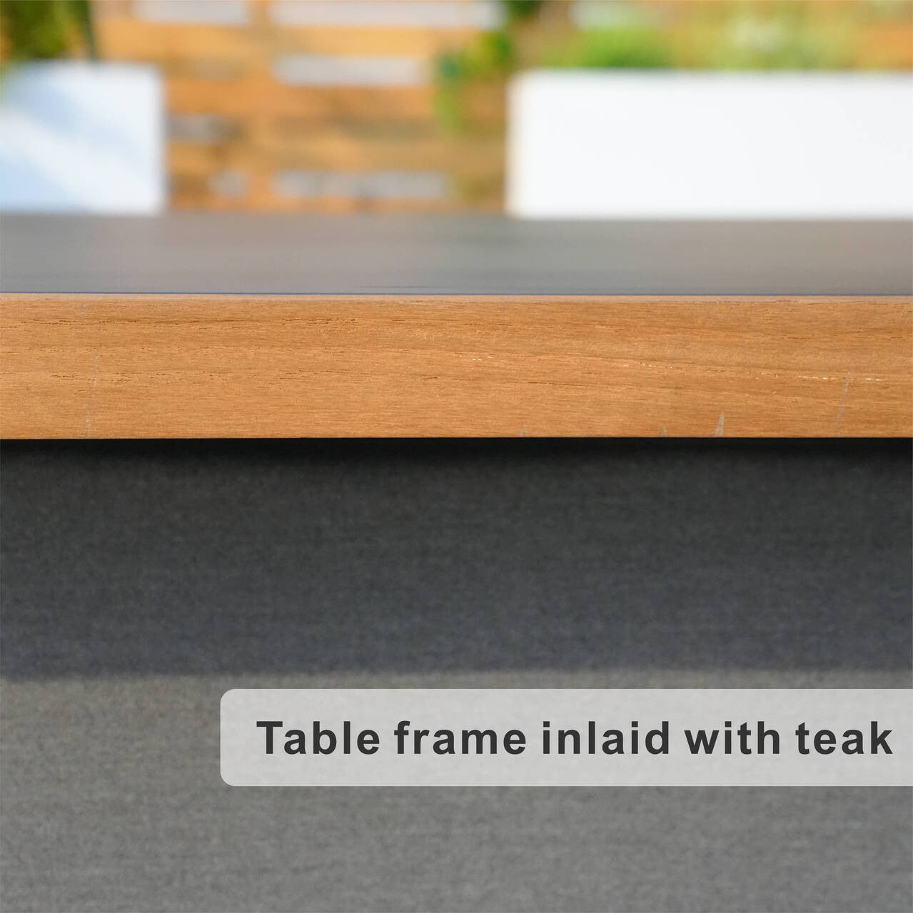 High grade powder paint teak inlaid stove table for indoor and outdoor use (PAG - 2338) - Direct Wicker
