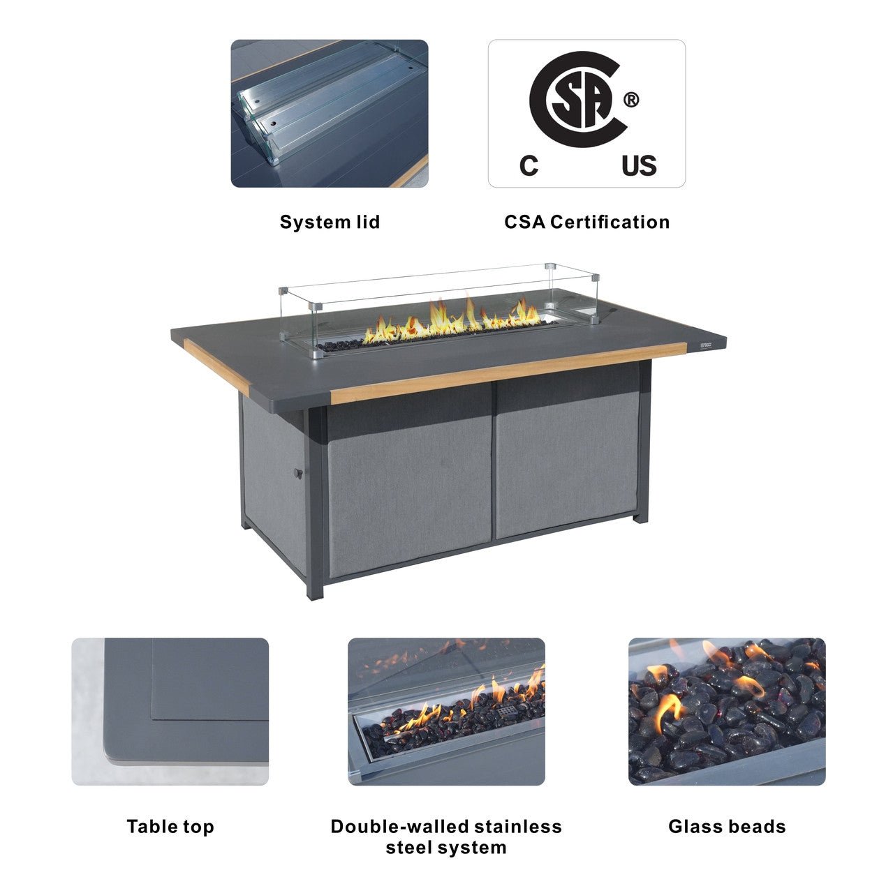 High grade powder paint teak inlaid stove table for indoor and outdoor use (PAG - 2338) - Direct Wicker