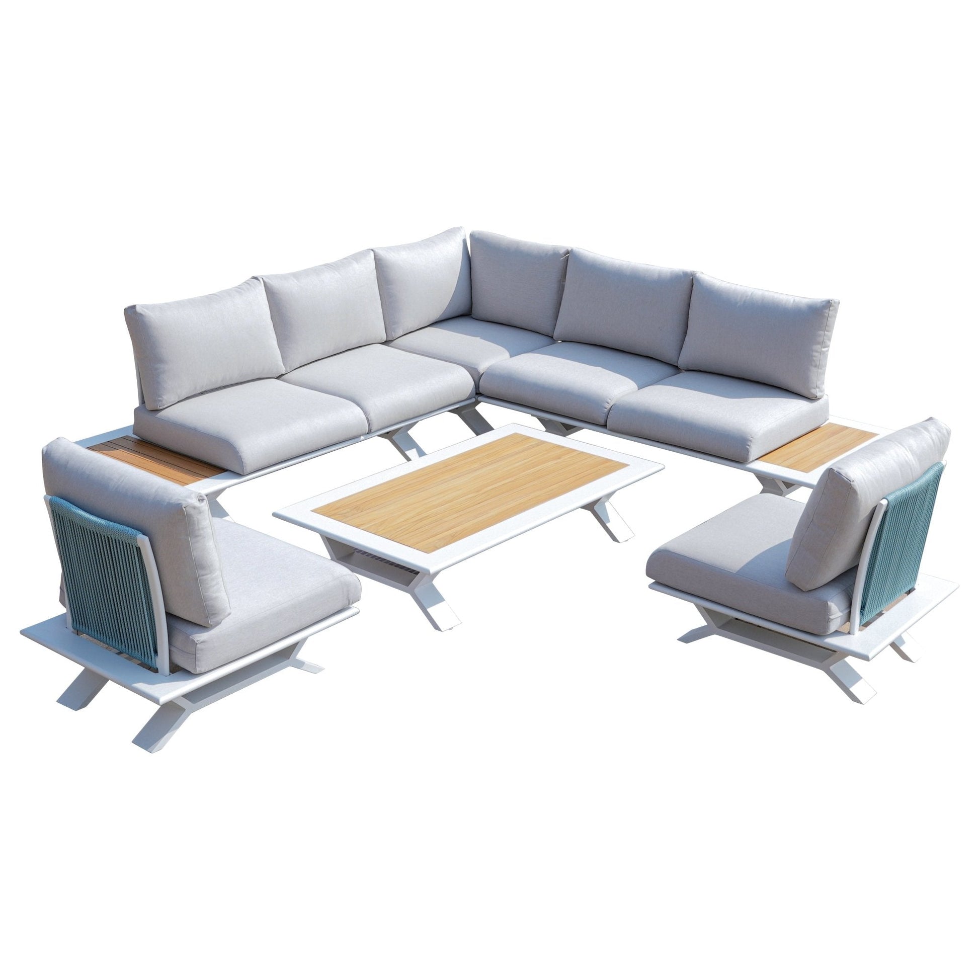 High - grade teak handrails aluminum dew pipe sofa garden set (PAS - 2323) - Direct Wicker