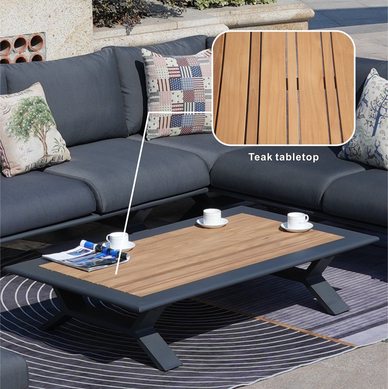 High - grade teak handrails aluminum dew pipe sofa garden set (PAS - 2323) - Direct Wicker